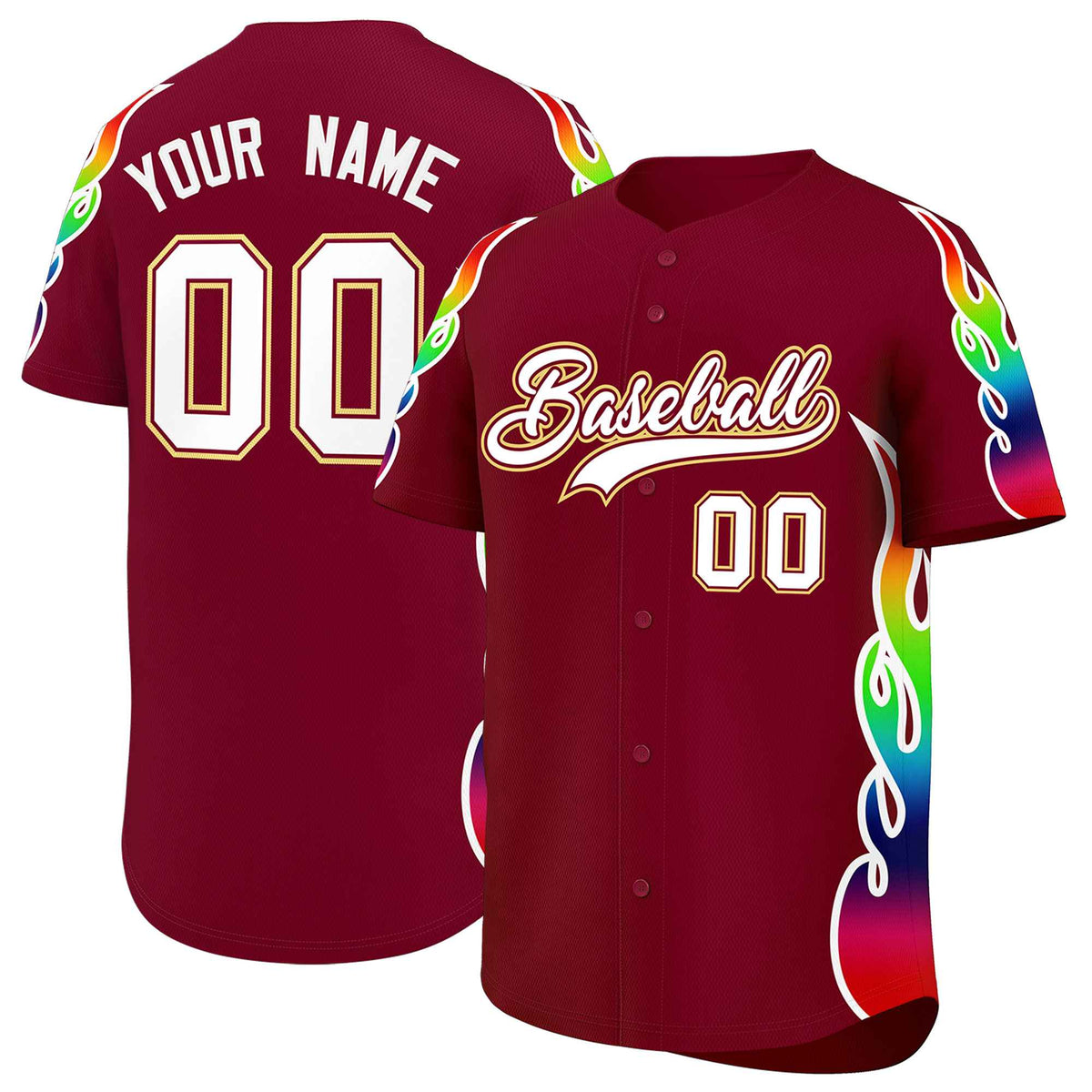 Custom Crimson Graffiti Pattern Personalized Multicolored Flames Print Authentic Baseball Jersey| KXKSHOP