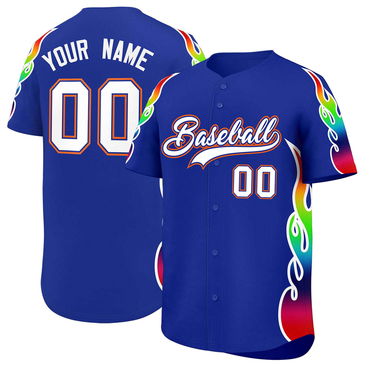 Custom Royal Graffiti Pattern Personalized Multicolored Flames Print Authentic Baseball Jersey| KXKSHOP