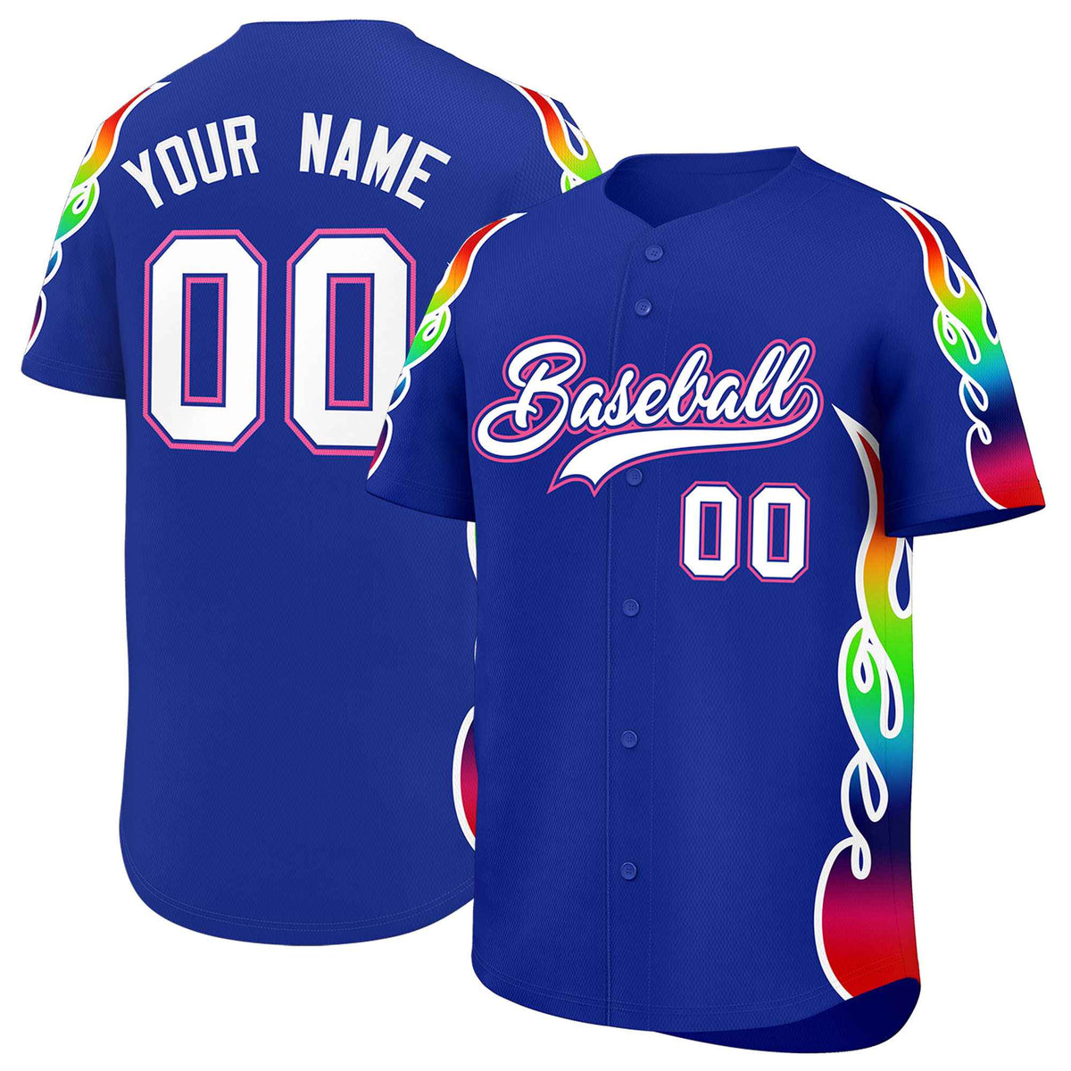 Custom Royal Graffiti Pattern Personalized Multicolored Flames Print Authentic Baseball Jersey| KXKSHOP