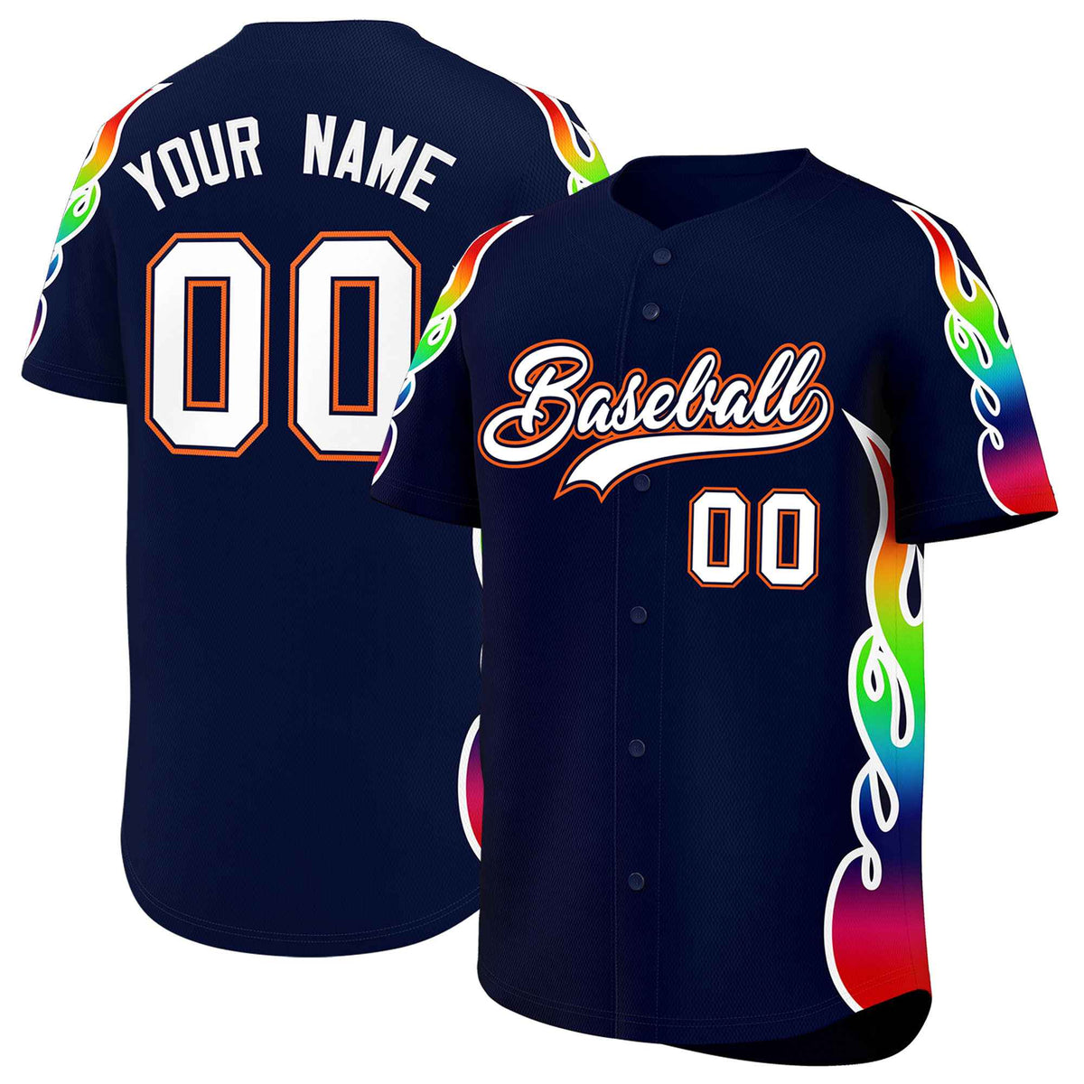 Custom Navy Graffiti Pattern Personalized Multicolored Flames Print Authentic Baseball Jersey| KXKSHOP