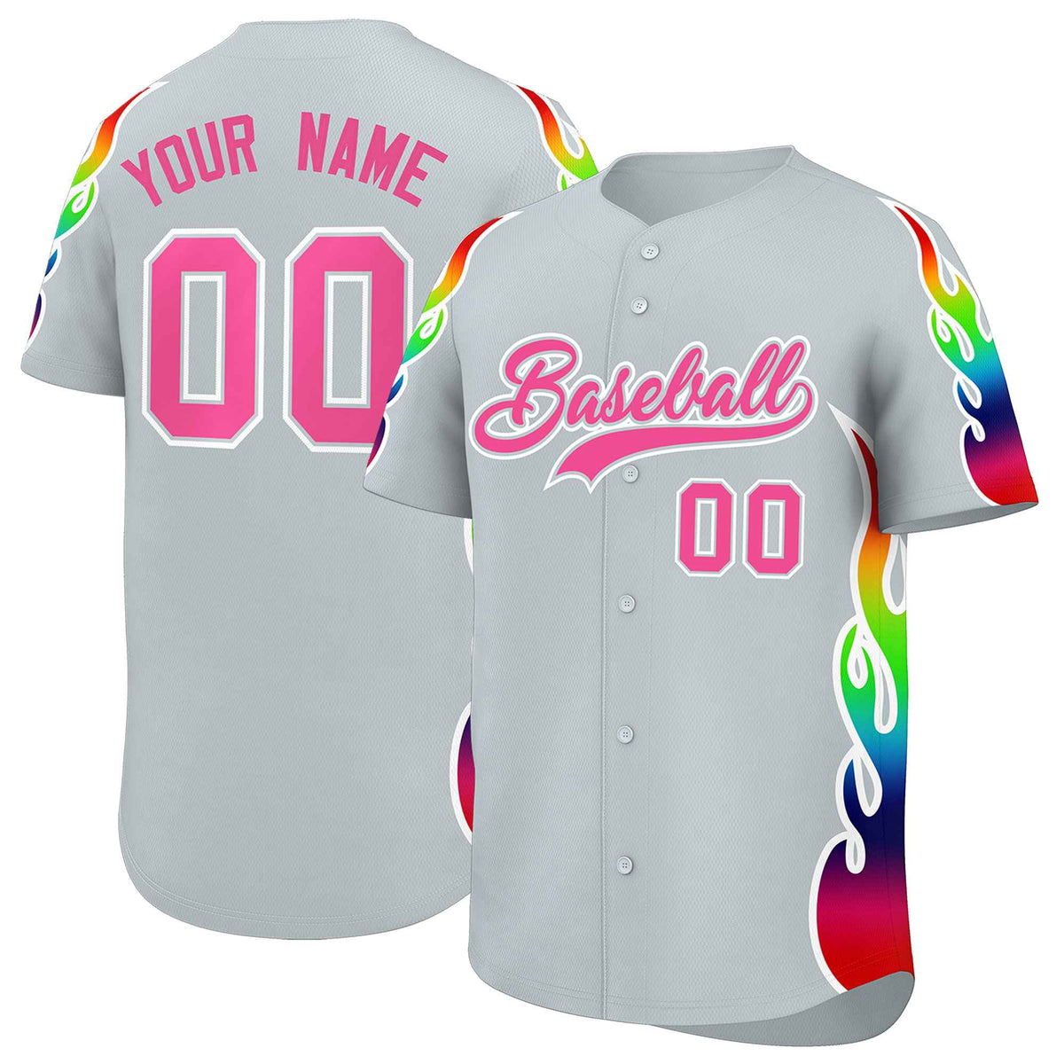 Custom Silver Graffiti Pattern Personalized Multicolored Flames Print Authentic Baseball Jersey| KXKSHOP