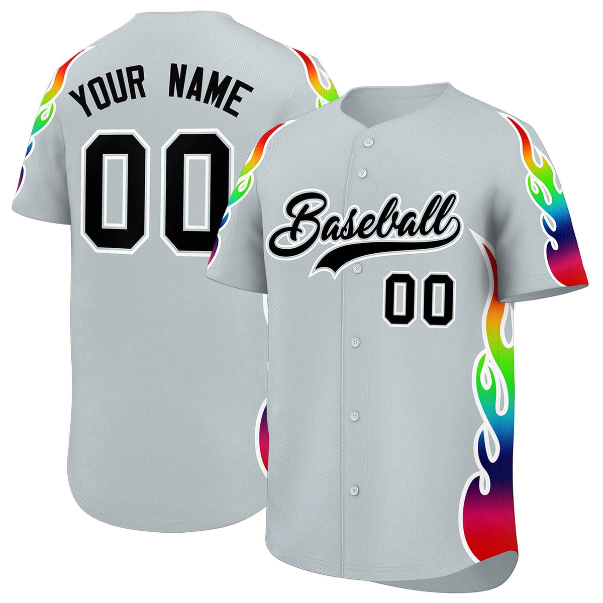 Custom Silver Graffiti Pattern Personalized Multicolored Flames Print Authentic Baseball Jersey| KXKSHOP