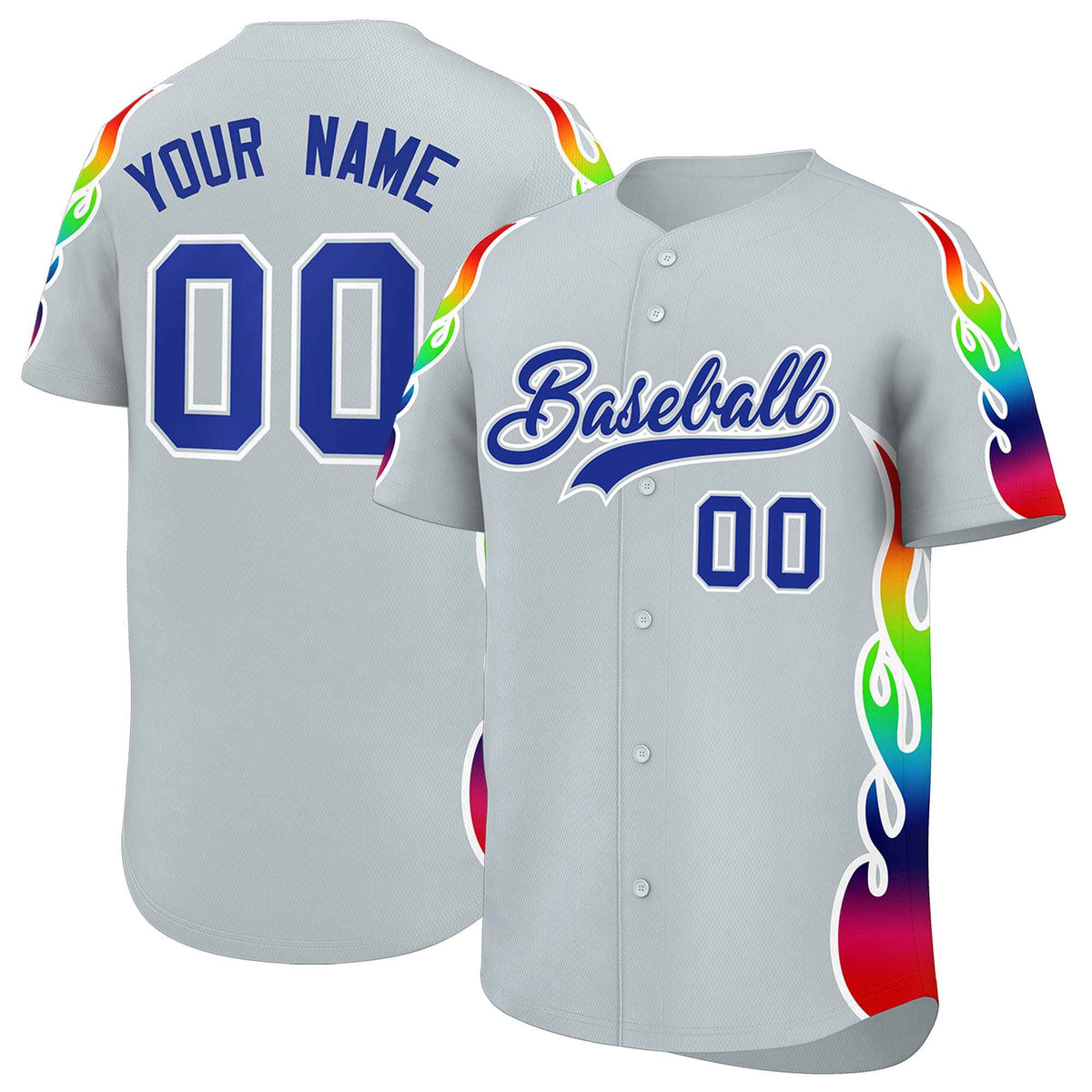 Custom Silver Graffiti Pattern Personalized Multicolored Flames Print Authentic Baseball Jersey| KXKSHOP
