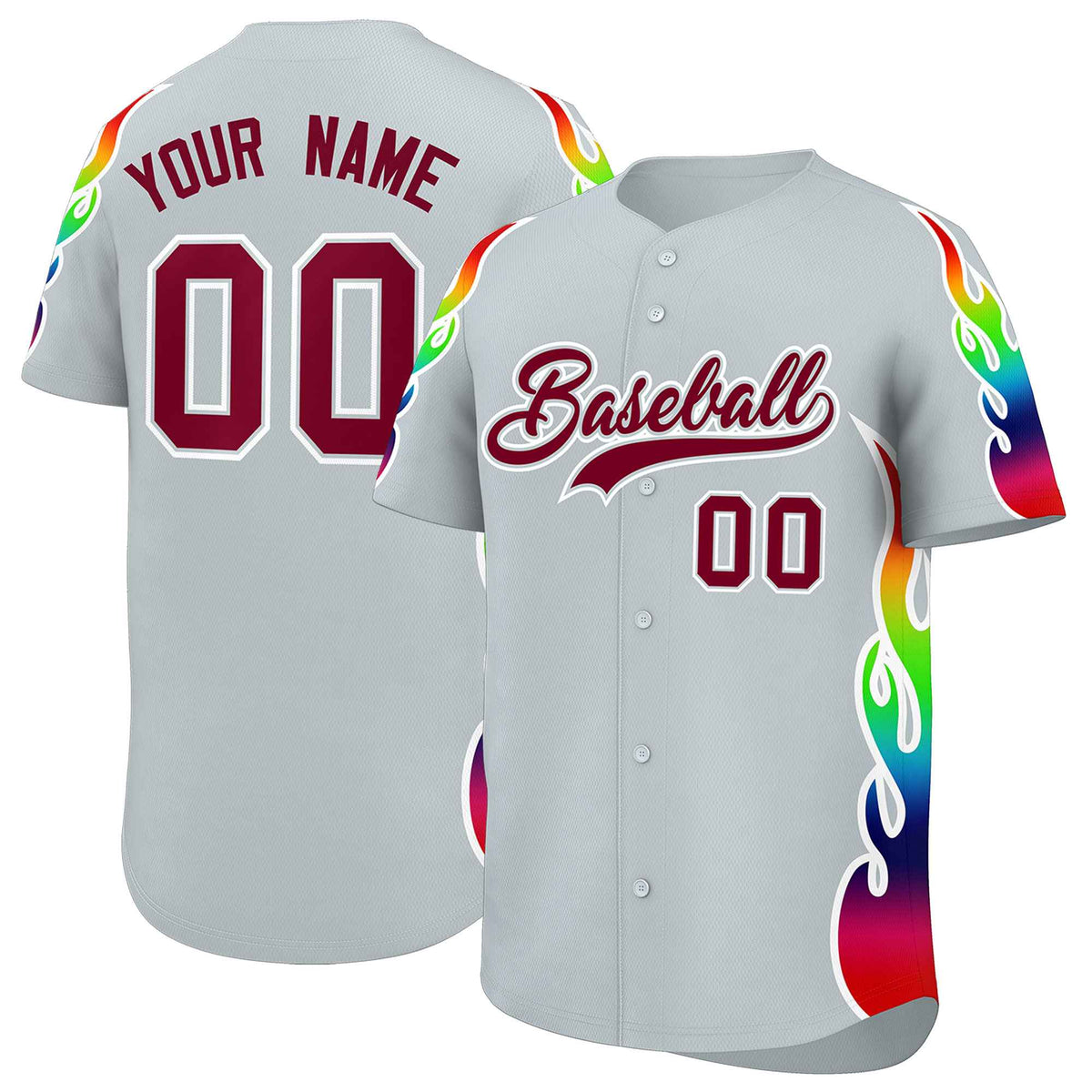 Custom Silver Graffiti Pattern Personalized Multicolored Flames Print Authentic Baseball Jersey| KXKSHOP