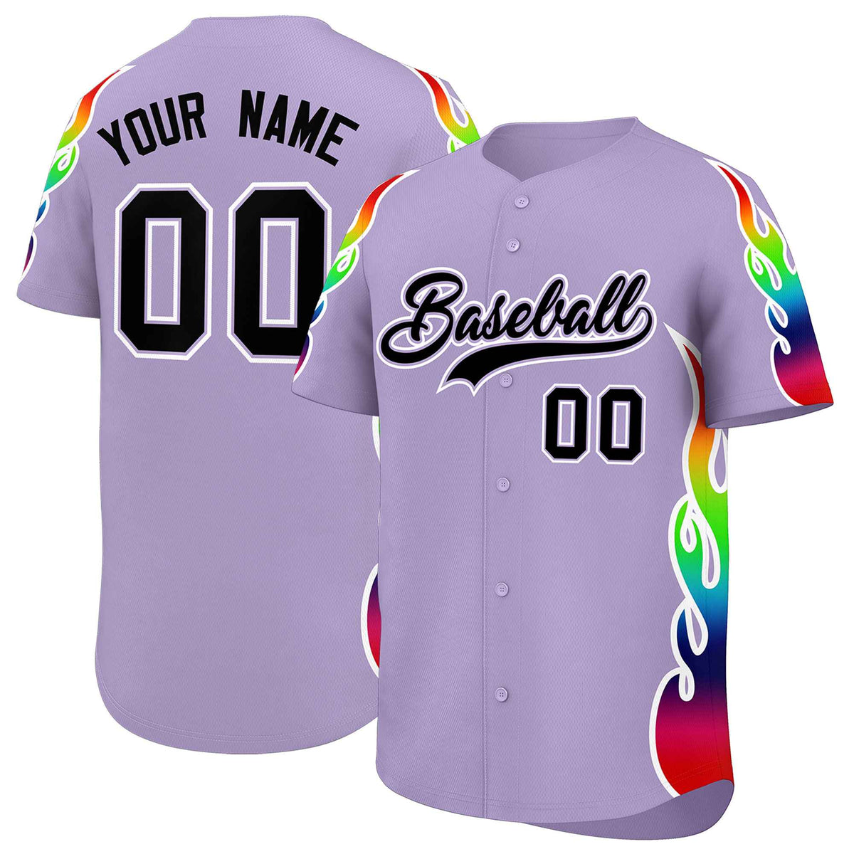 Custom Light Purple Graffiti Pattern Personalized Multicolored Flames Print Authentic Baseball Jersey| KXKSHOP