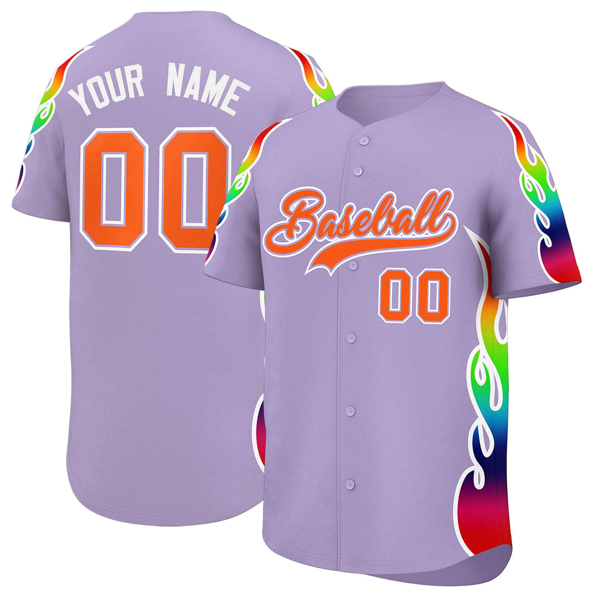 Custom Light Purple Graffiti Pattern Personalized Multicolored Flames Print Authentic Baseball Jersey| KXKSHOP