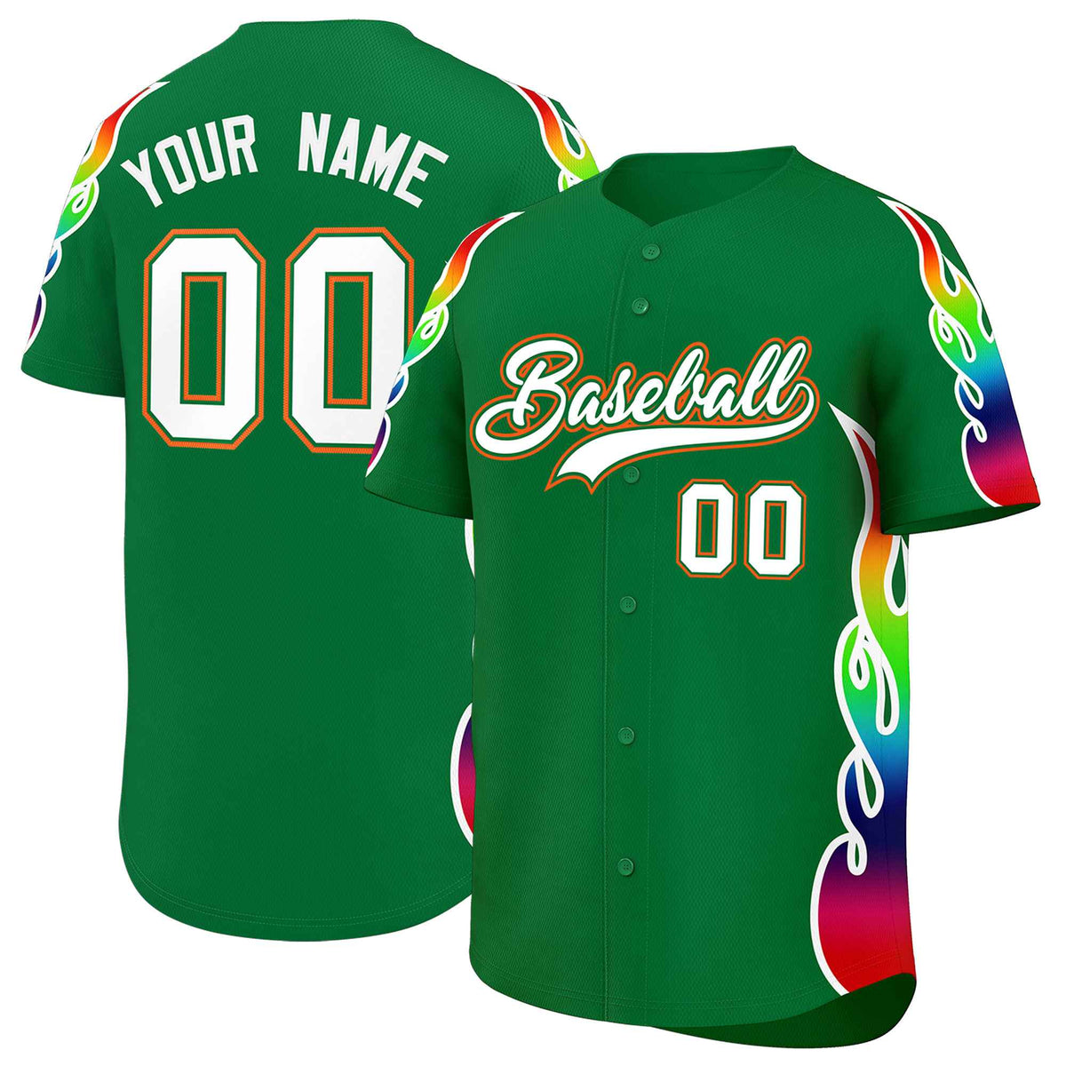 Custom Kelly Green Graffiti Pattern Personalized Multicolored Flames Print Authentic Baseball Jersey| KXKSHOP
