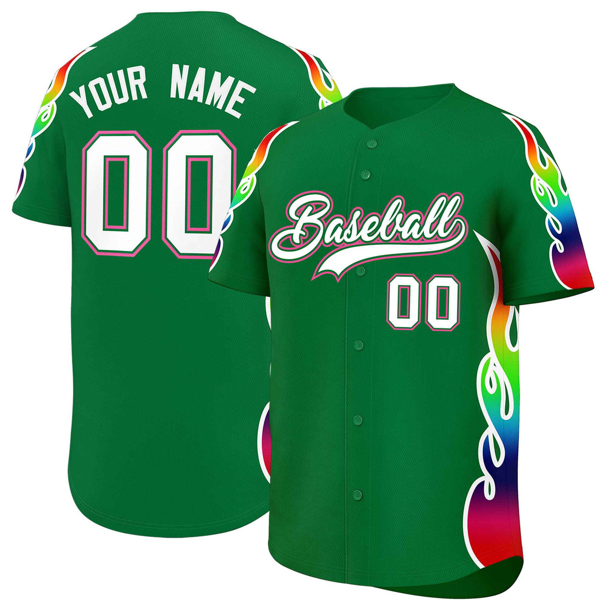 Custom Kelly Green Graffiti Pattern Personalized Multicolored Flames Print Authentic Baseball Jersey| KXKSHOP