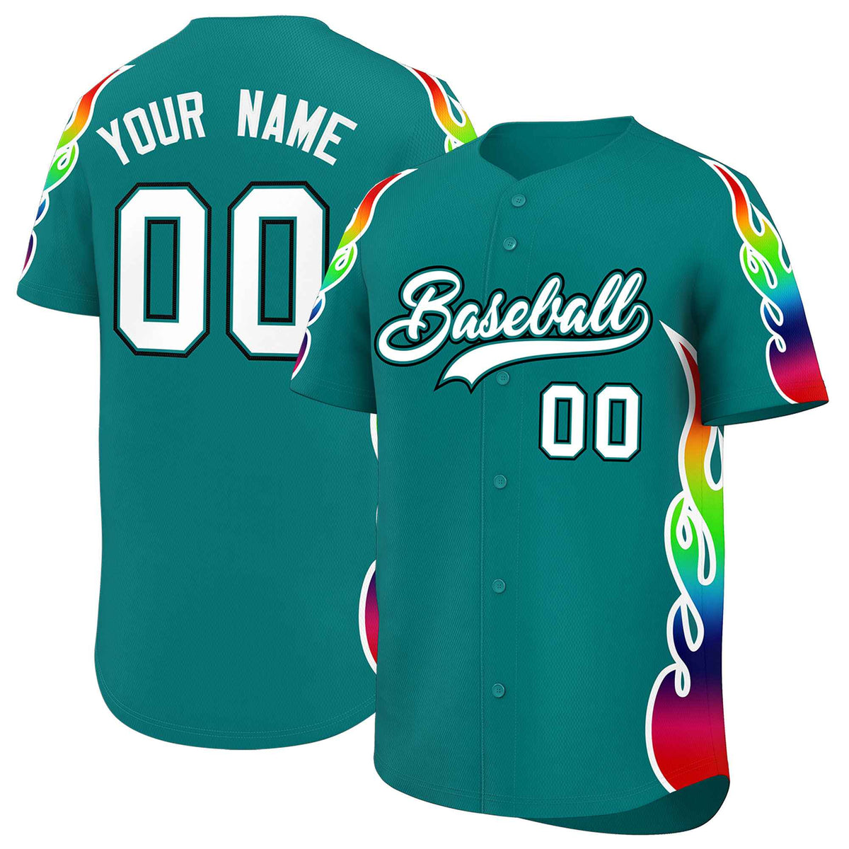 Custom Aqua Graffiti Pattern Personalized Multicolored Flames Print Authentic Baseball Jersey| KXKSHOP
