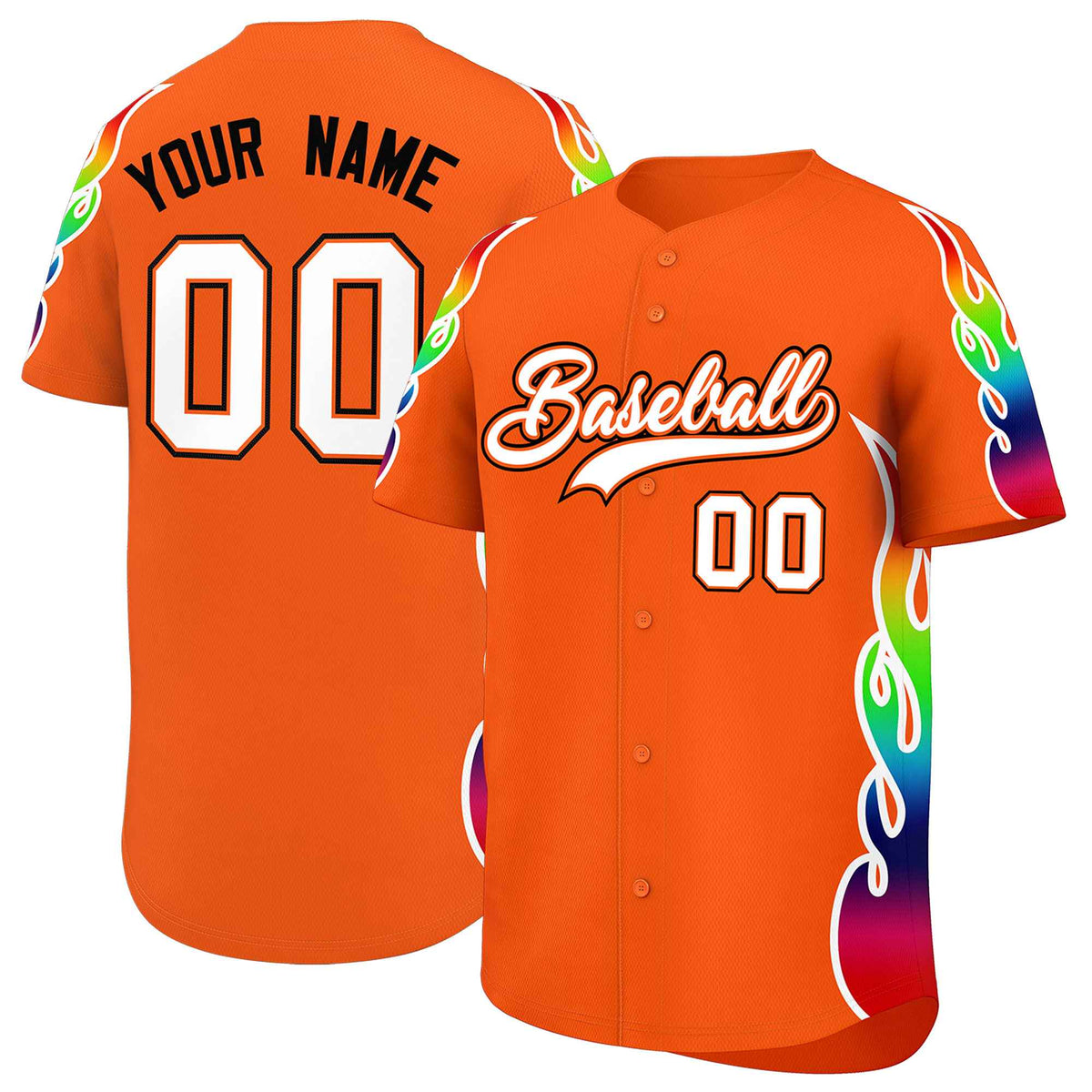Custom Orange Graffiti Pattern Personalized Multicolored Flames Print Authentic Baseball Jersey| KXKSHOP