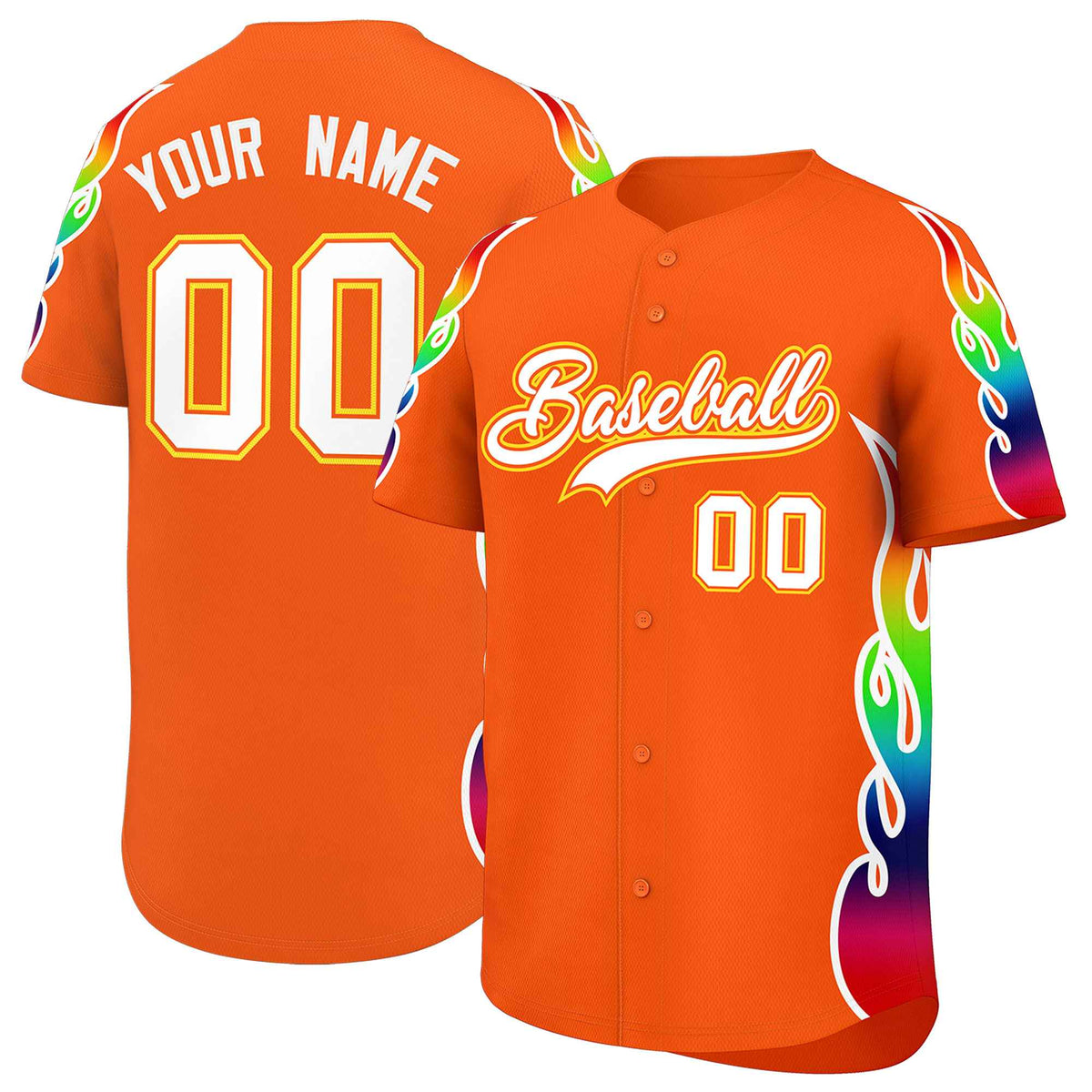 Custom Orange Graffiti Pattern Personalized Multicolored Flames Print Authentic Baseball Jersey| KXKSHOP