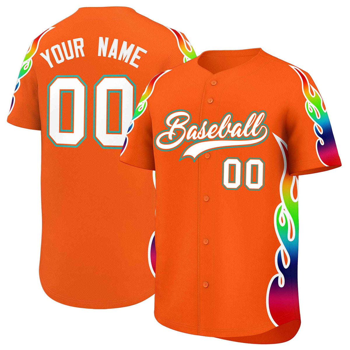 Custom Orange Graffiti Pattern Personalized Multicolored Flames Print Authentic Baseball Jersey| KXKSHOP