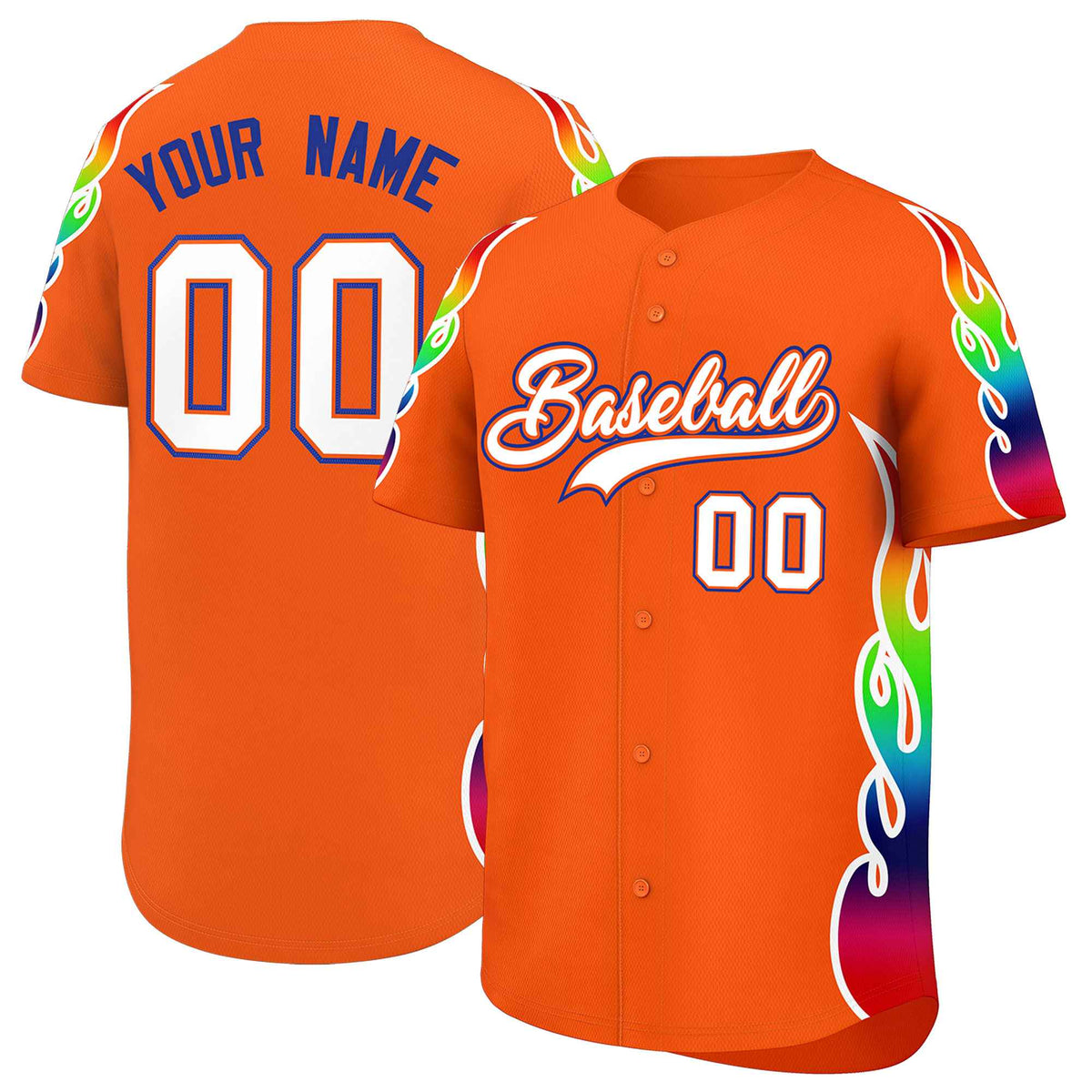 Custom Orange Graffiti Pattern Personalized Multicolored Flames Print Authentic Baseball Jersey| KXKSHOP