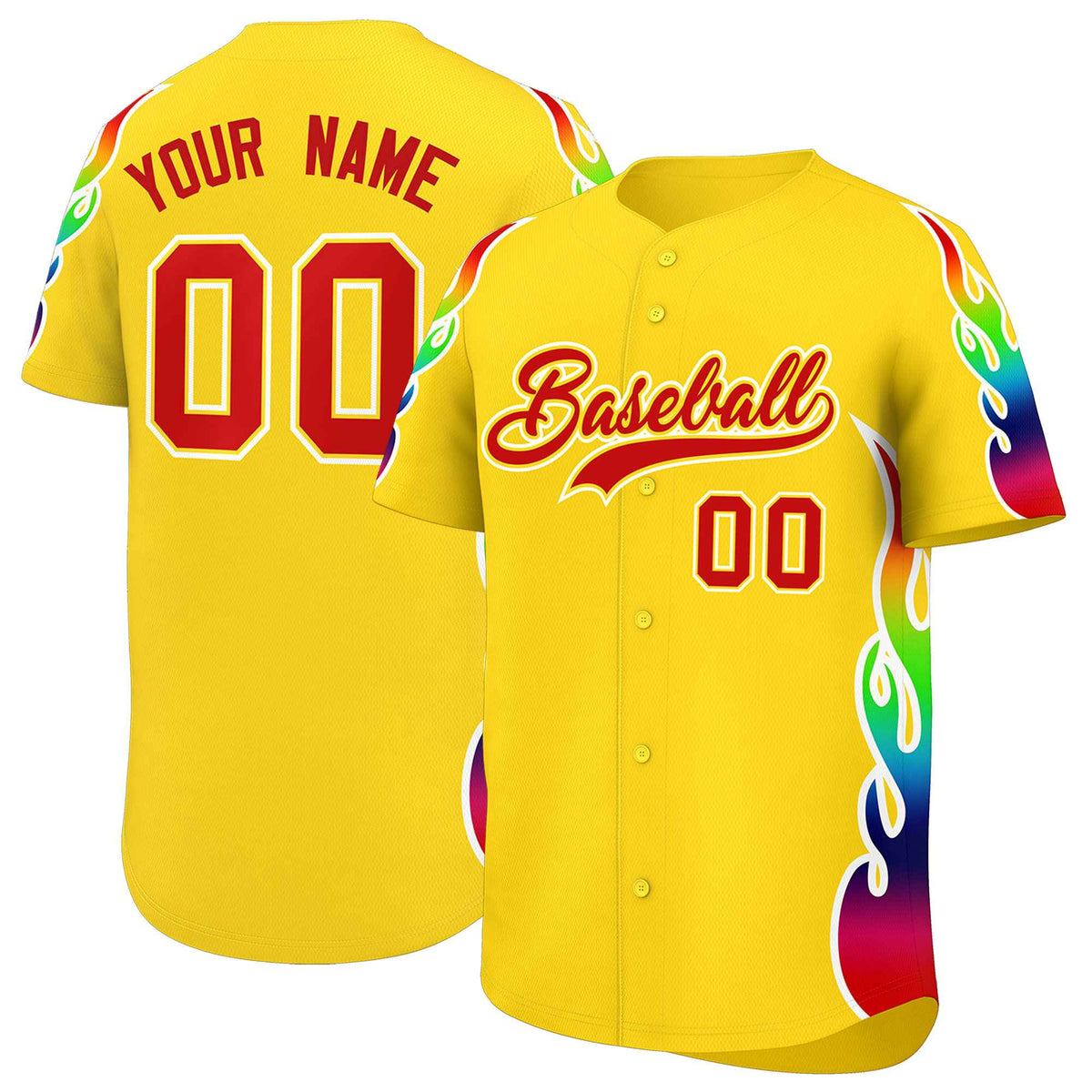 Custom Gold Graffiti Pattern Personalized Multicolored Flames Print Authentic Baseball Jersey| KXKSHOP
