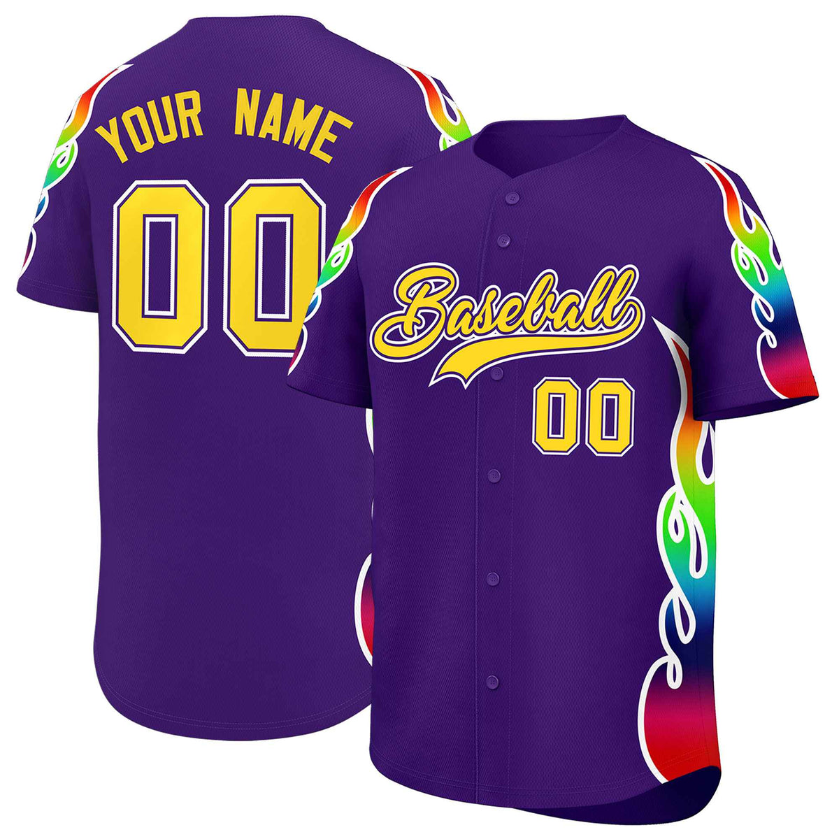 Custom Purple Graffiti Pattern Personalized Multicolored Flames Print Authentic Baseball Jersey| KXKSHOP