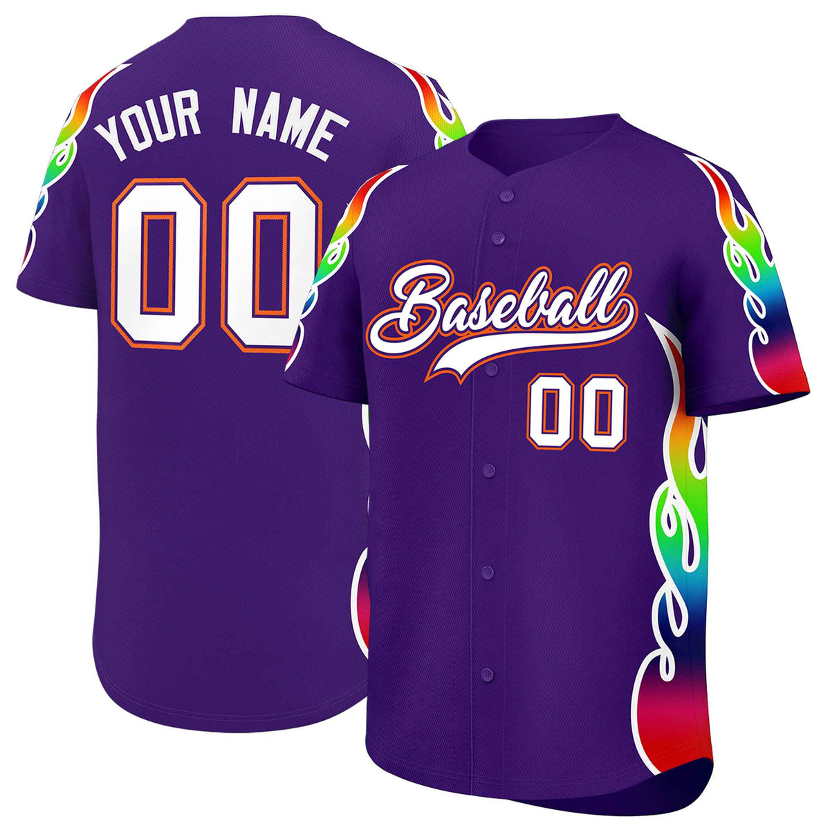 Custom Purple Graffiti Pattern Personalized Multicolored Flames Print Authentic Baseball Jersey| KXKSHOP