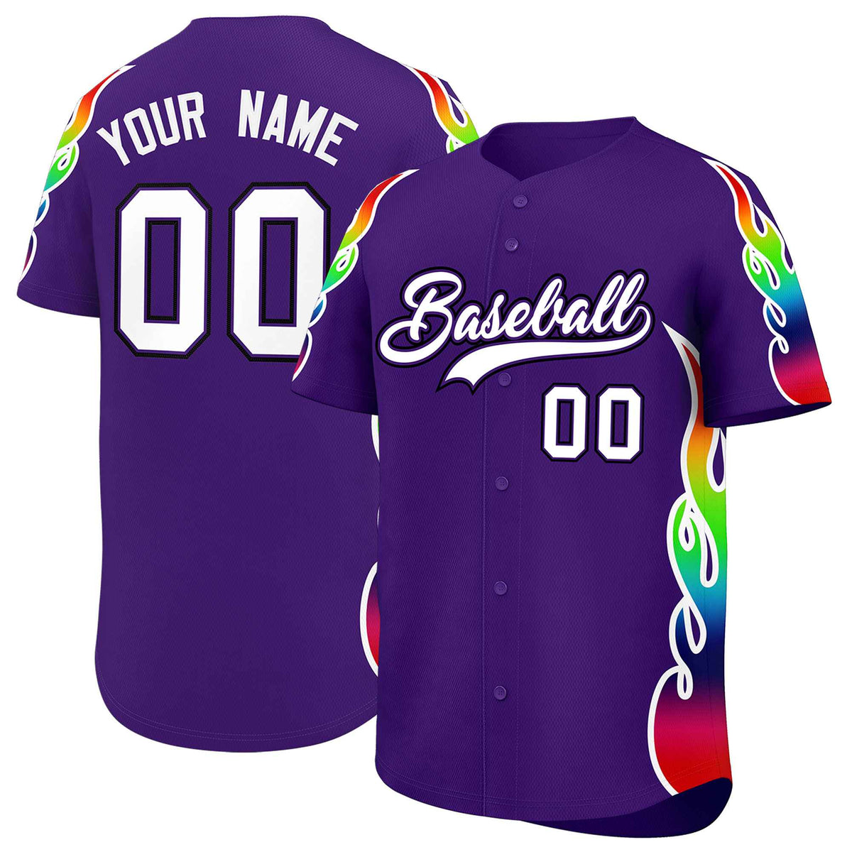 Custom Purple Graffiti Pattern Personalized Multicolored Flames Print Authentic Baseball Jersey| KXKSHOP