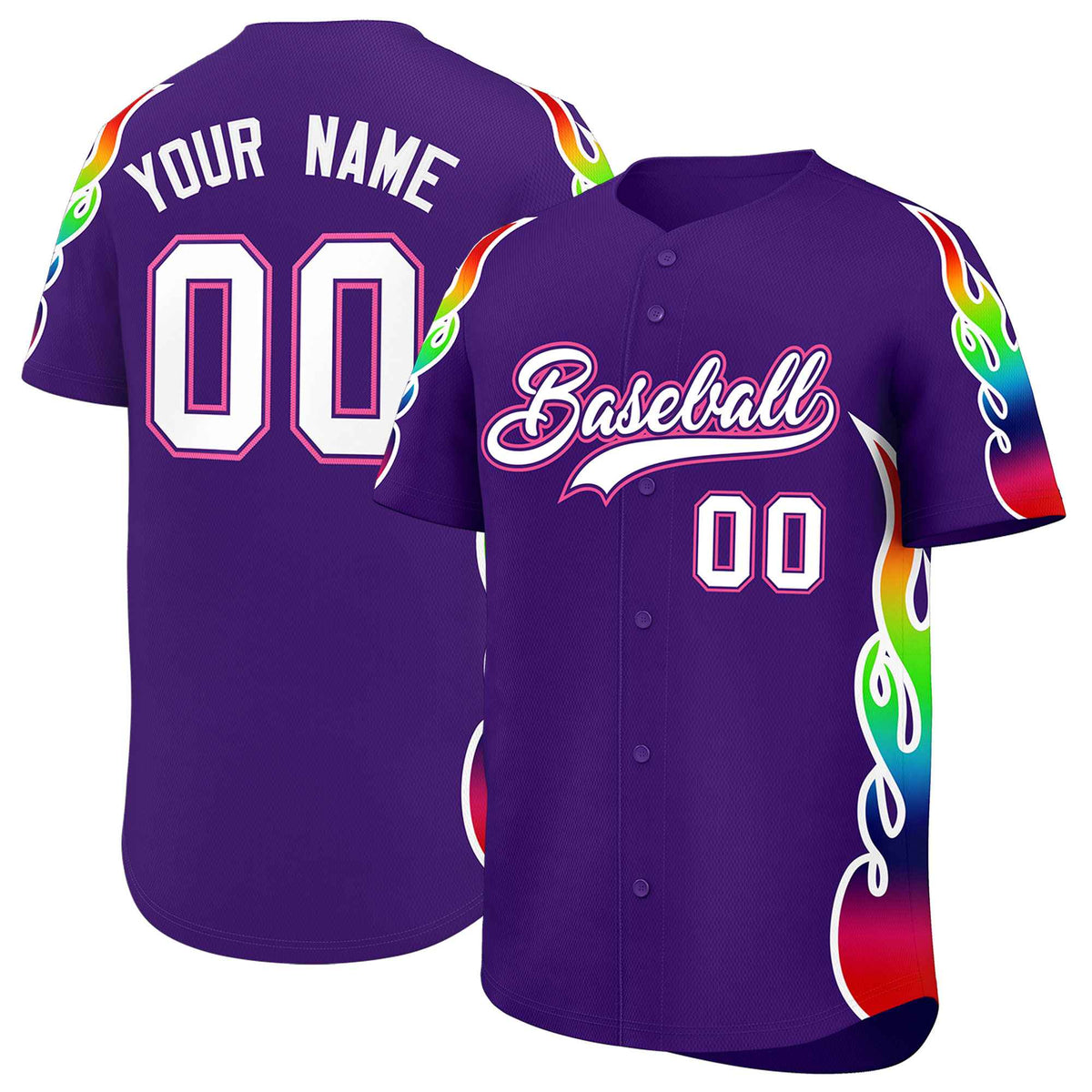 Custom Purple Graffiti Pattern Personalized Multicolored Flames Print Authentic Baseball Jersey| KXKSHOP