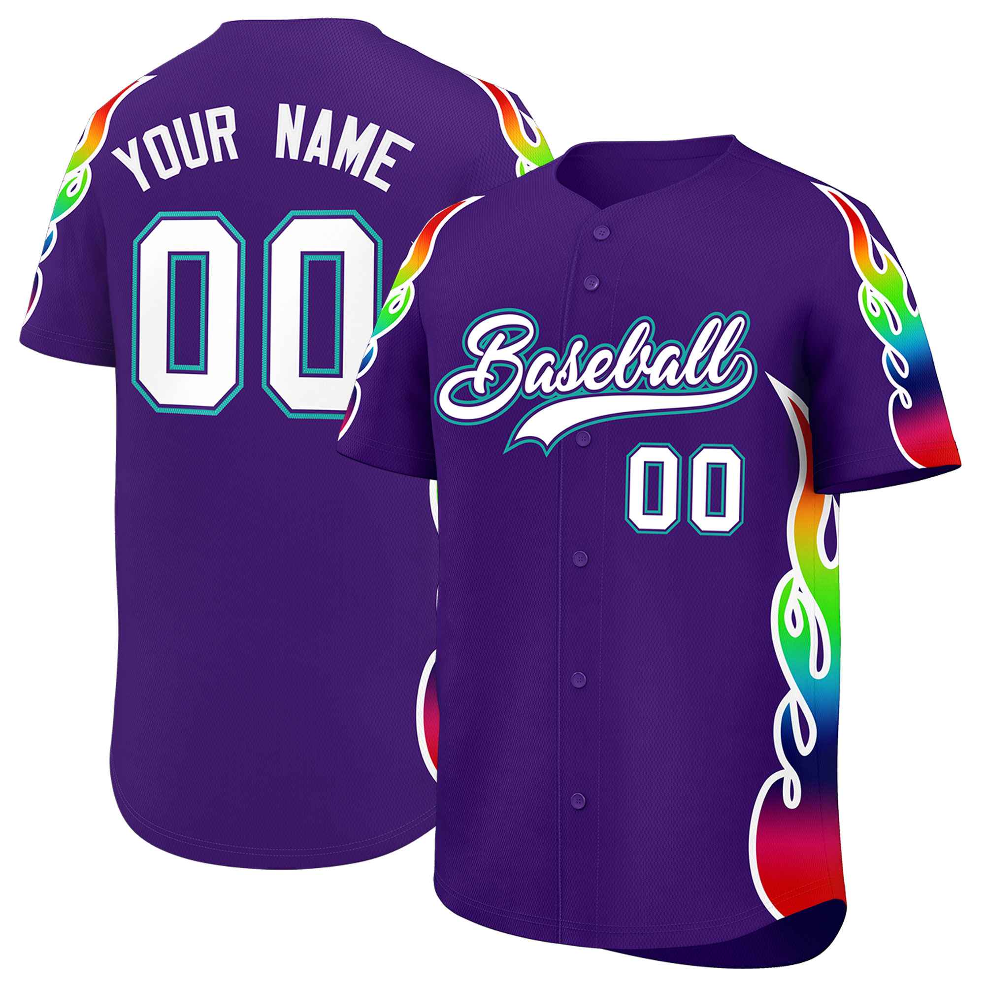 Custom Purple Graffiti Pattern Personalized Multicolored Flames Print Authentic Baseball Jersey| KXKSHOP