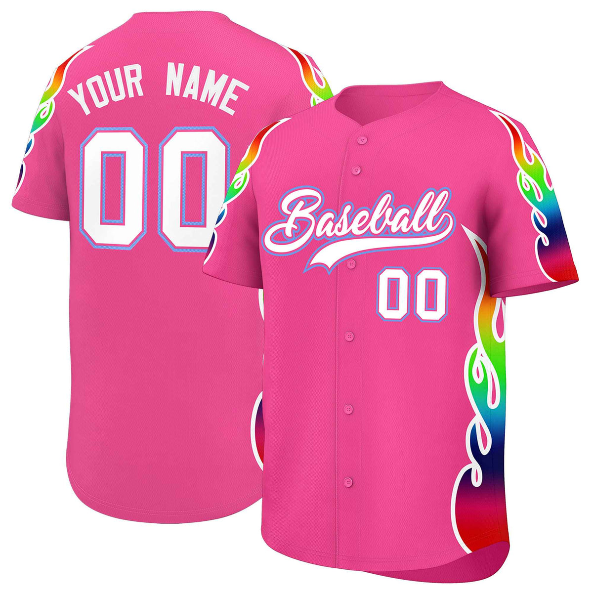 Custom Pink Graffiti Pattern Personalized Multicolored Flames Print Authentic Baseball Jersey| KXKSHOP