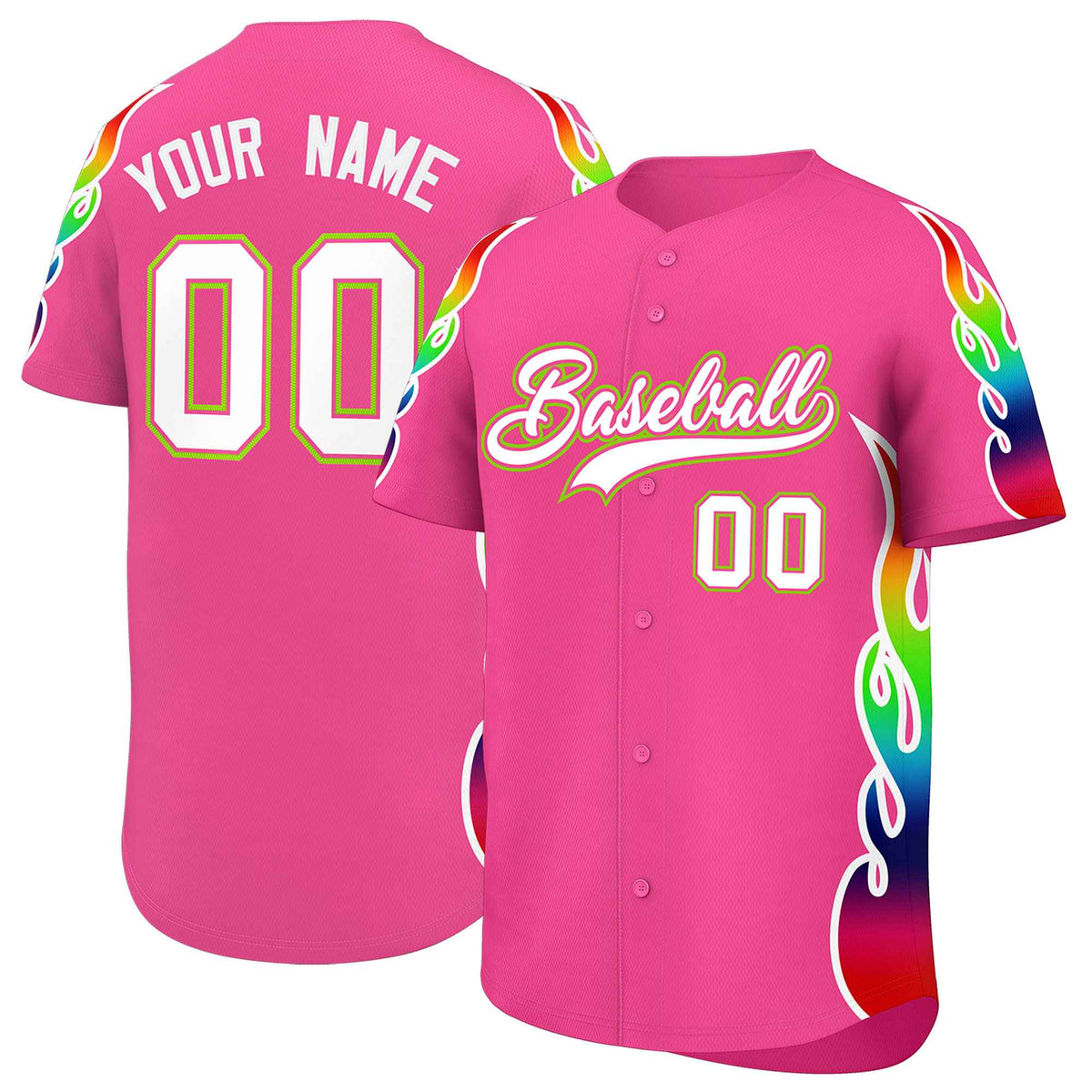 Custom Pink Graffiti Pattern Personalized Multicolored Flames Print Authentic Baseball Jersey| KXKSHOP