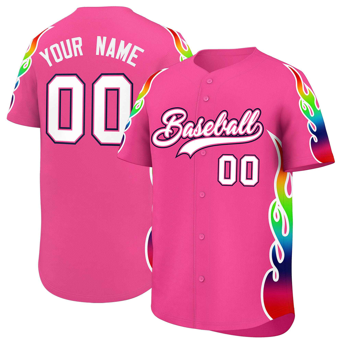 Custom Pink Graffiti Pattern Personalized Multicolored Flames Print Authentic Baseball Jersey| KXKSHOP