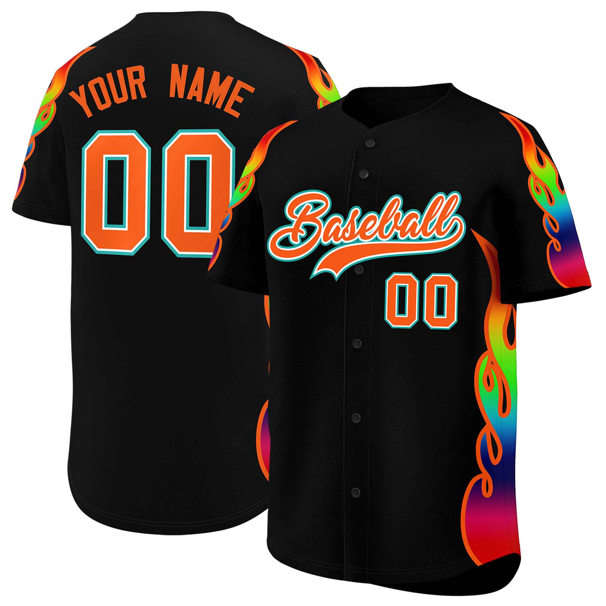 Custom Black Graffiti Pattern Personalized Multicolored Flames Print Authentic Baseball Jersey| KXKSHOP