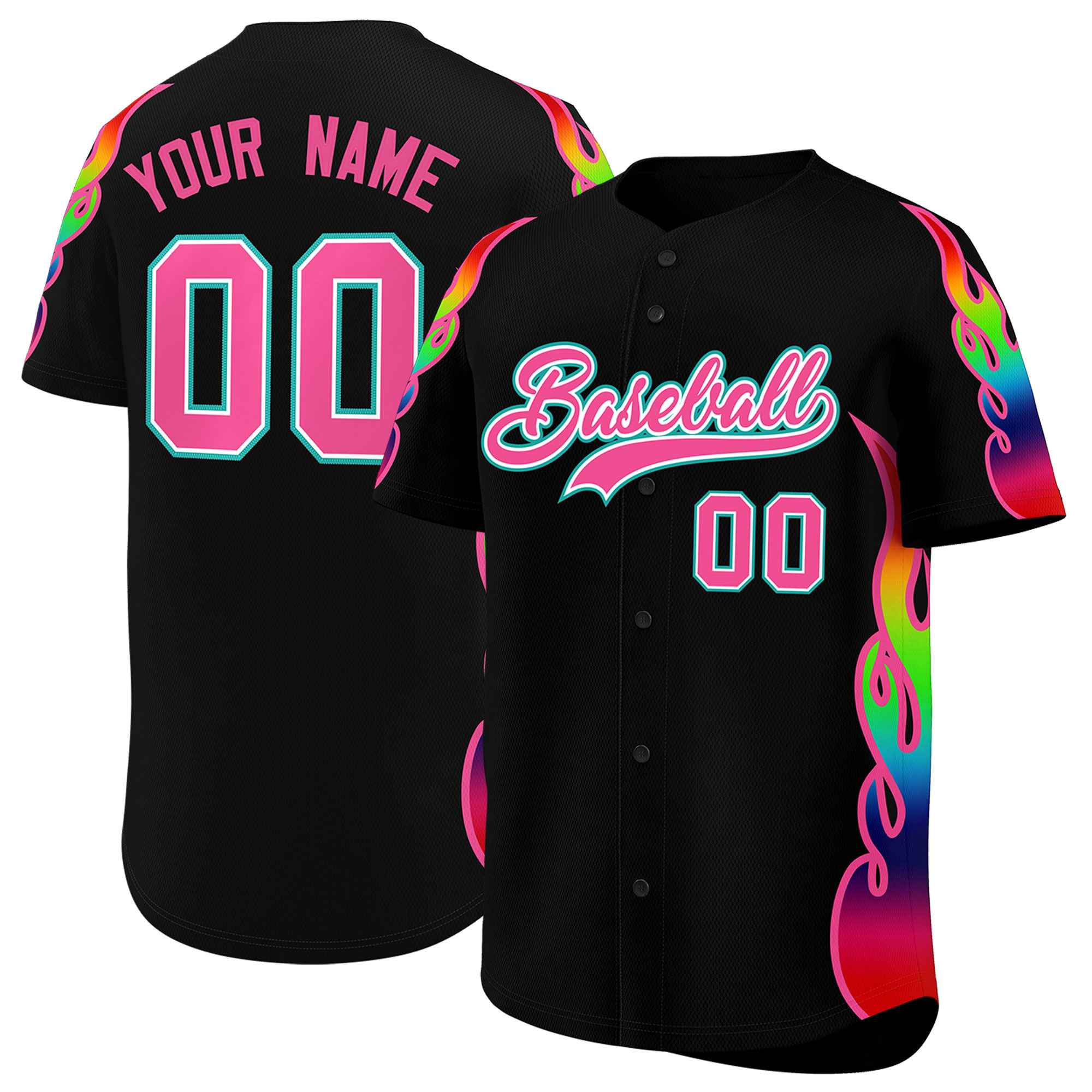 Custom Black Graffiti Pattern Personalized Multicolored Flames Print Authentic Baseball Jersey| KXKSHOP
