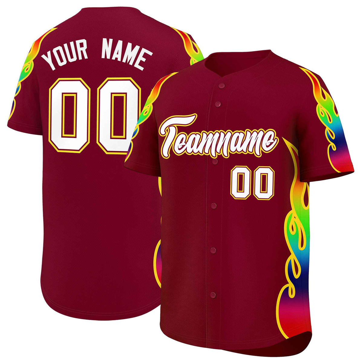 Custom Crimson Graffiti Pattern Personalized Multicolored Flames Print Authentic Baseball Jersey| KXKSHOP