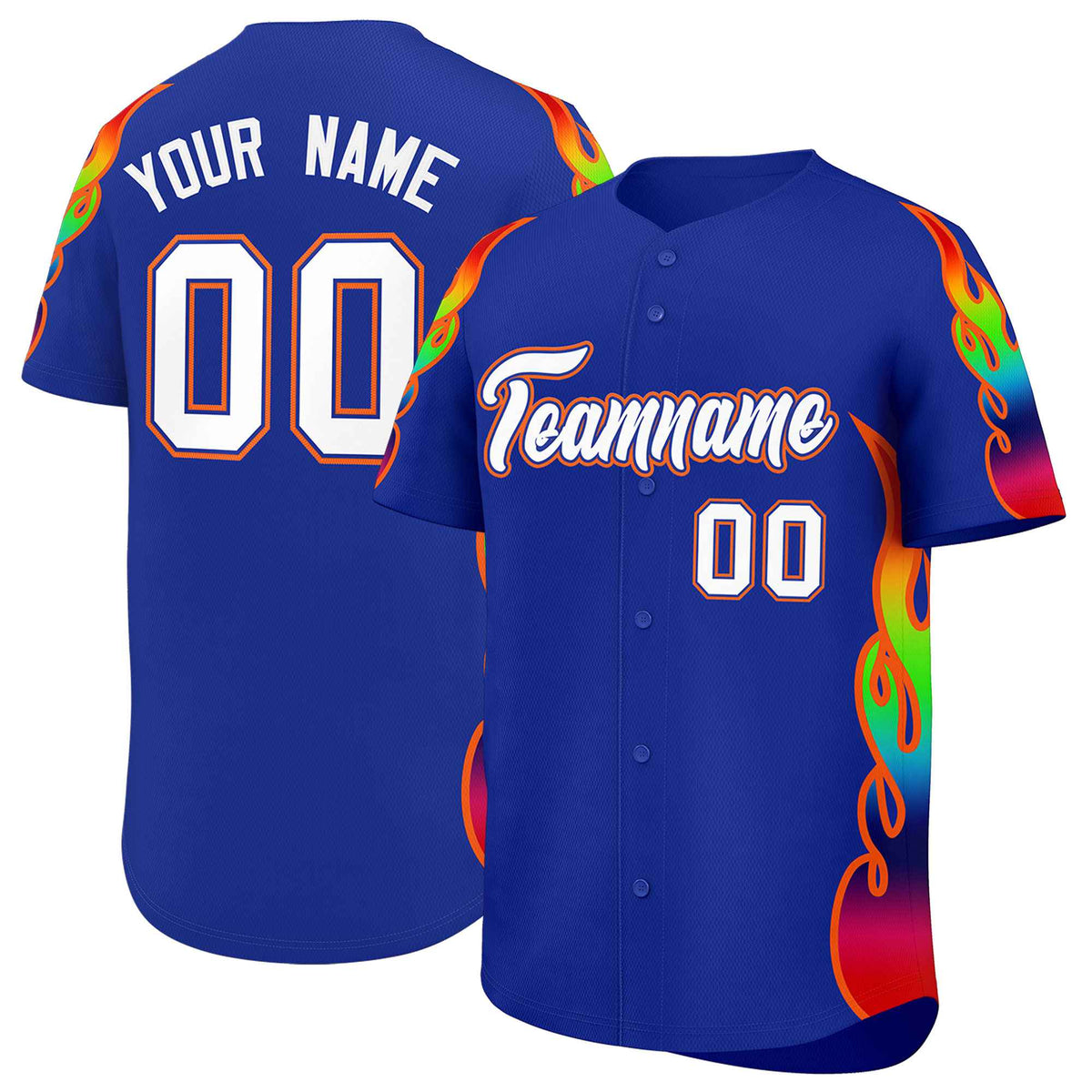 Custom Royal Graffiti Pattern Personalized Multicolored Flames Print Authentic Baseball Jersey| KXKSHOP