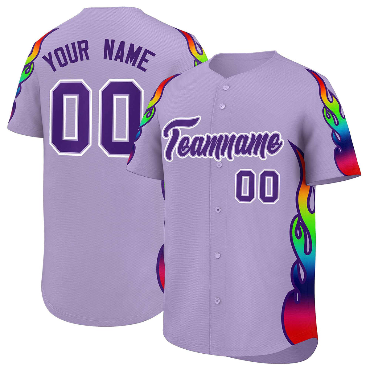 Custom Light Purple Graffiti Pattern Personalized Multicolored Flames Print Authentic Baseball Jersey| KXKSHOP