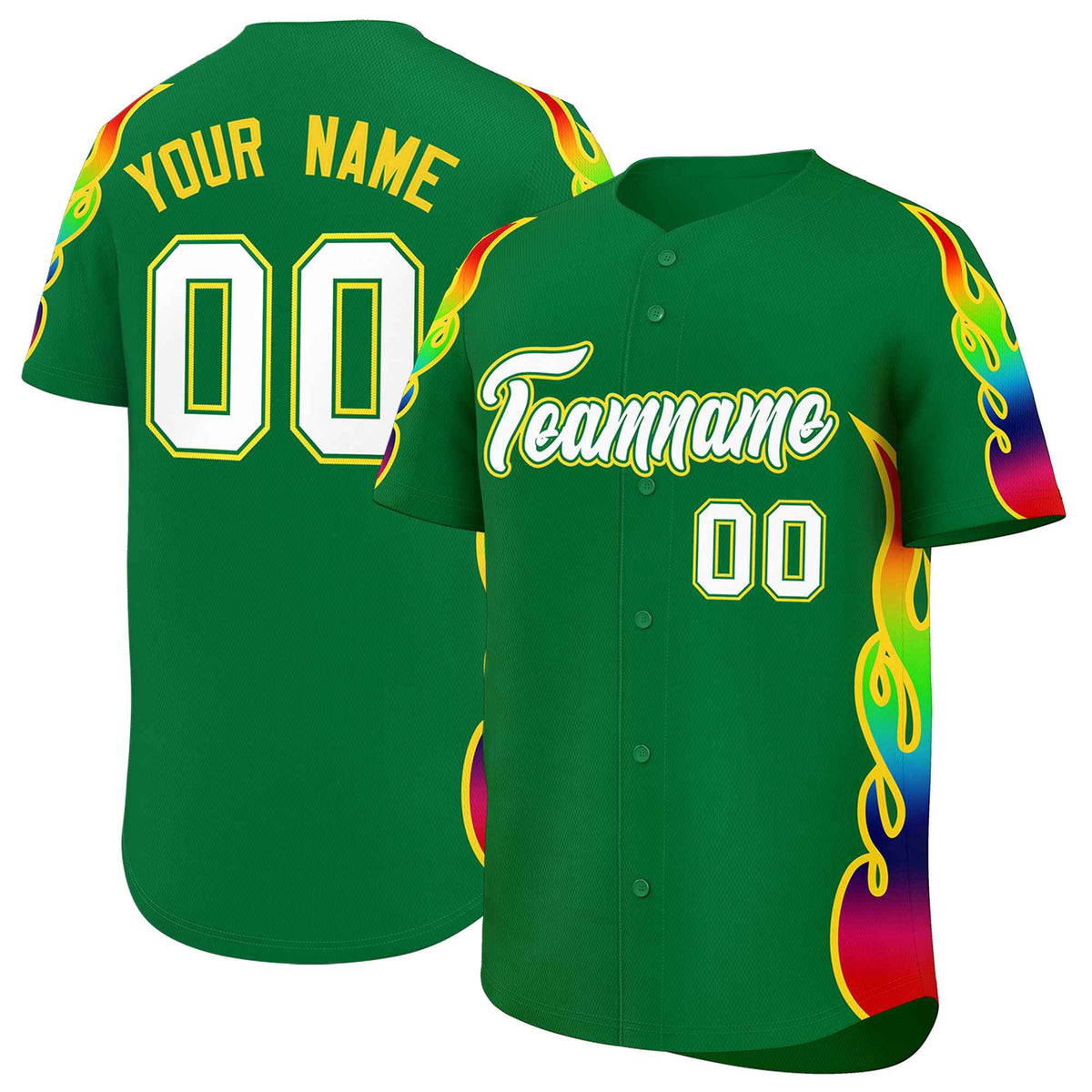 Custom Kelly Green Graffiti Pattern Personalized Multicolored Flames Print Authentic Baseball Jersey| KXKSHOP