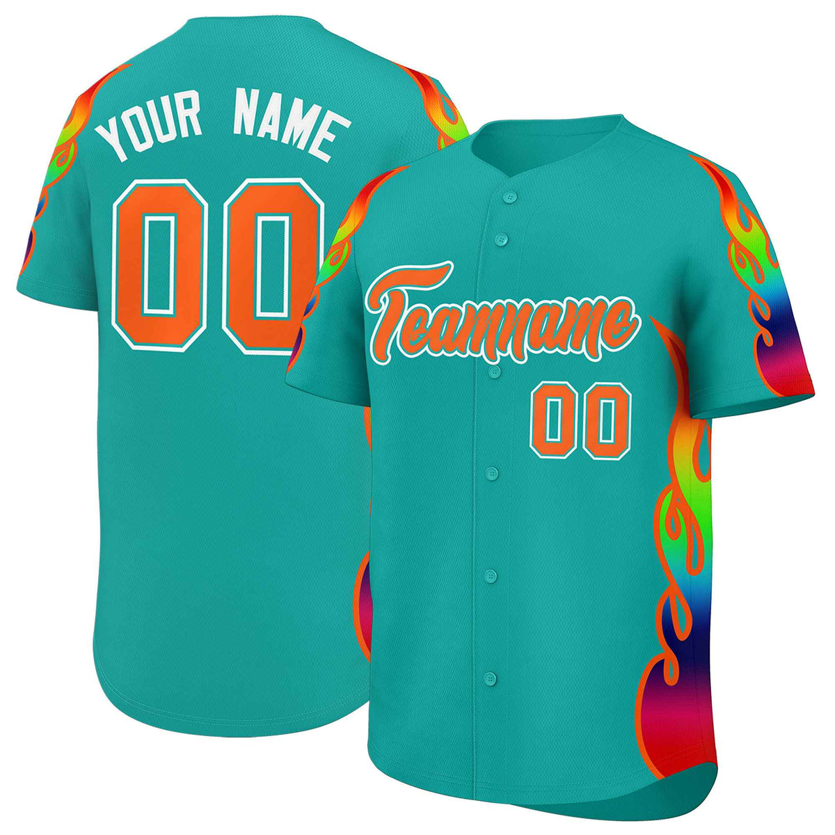 Custom Aqua Graffiti Pattern Personalized Multicolored Flames Print Authentic Baseball Jersey| KXKSHOP