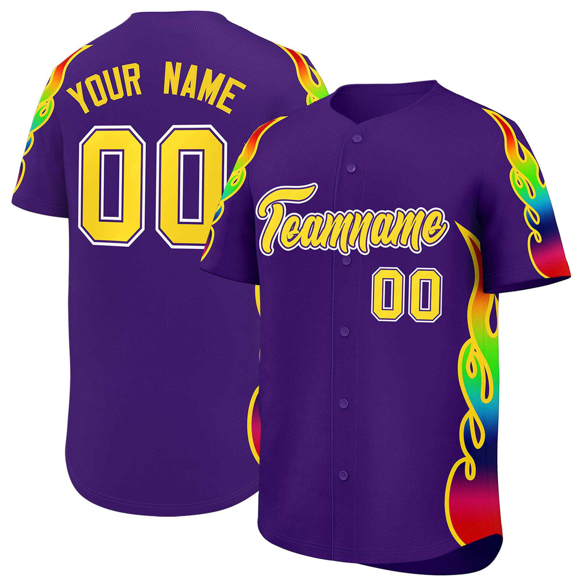 Custom Purple Graffiti Pattern Personalized Multicolored Flames Print Authentic Baseball Jersey| KXKSHOP