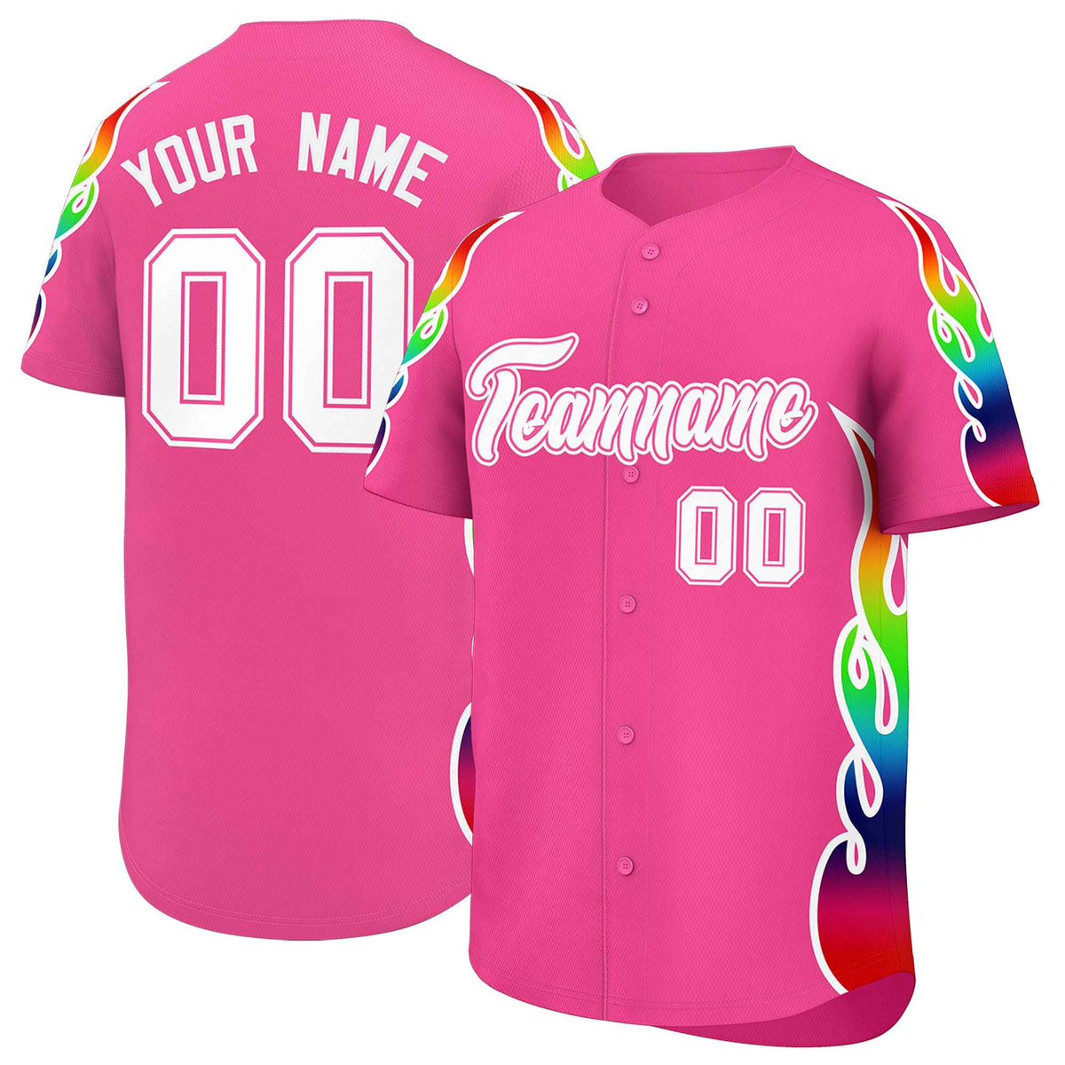 Custom Pink Graffiti Pattern Personalized Multicolored Flames Print Authentic Baseball Jersey| KXKSHOP