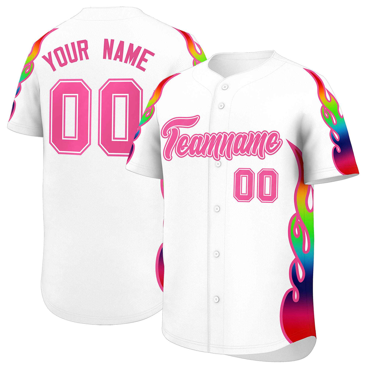 Custom White Graffiti Pattern Personalized Multicolored Flames Print Authentic Baseball Jersey| KXKSHOP