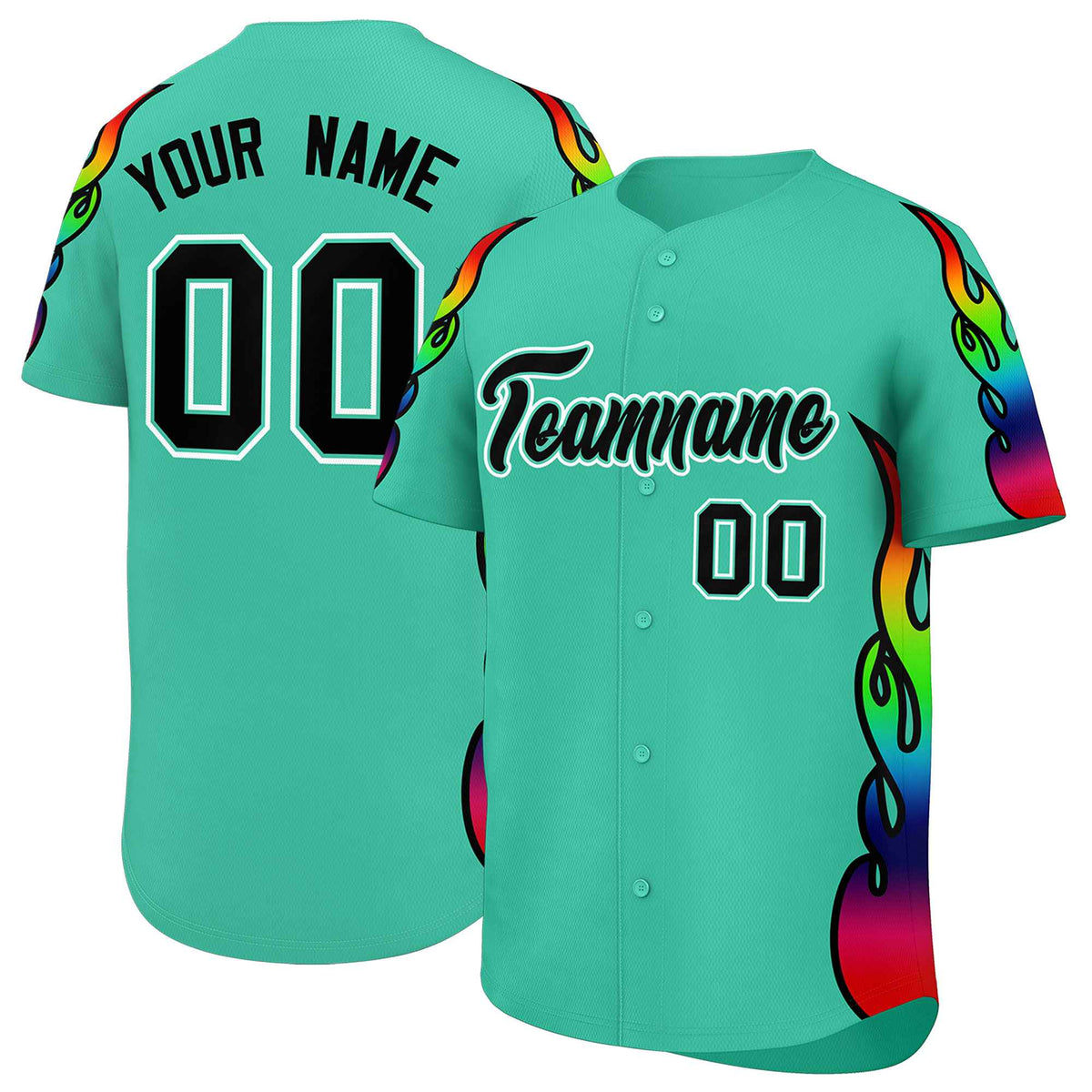 Custom Bright Green Graffiti Pattern Personalized Multicolored Flames Print Authentic Baseball Jersey| KXKSHOP