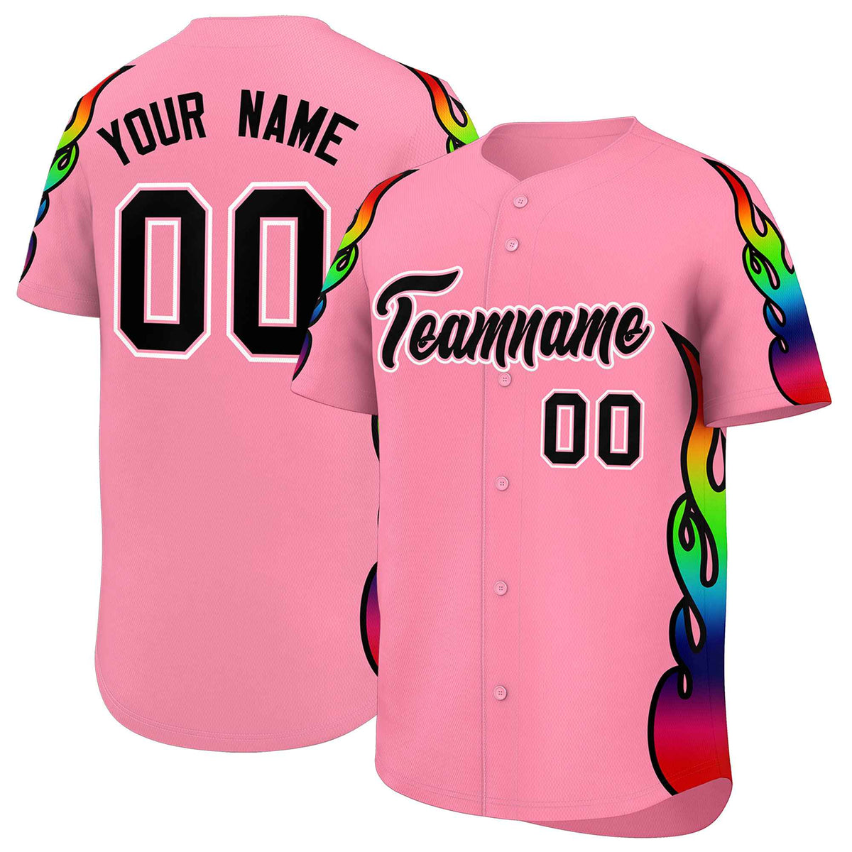 Custom Light Pink Graffiti Pattern Personalized Multicolored Flames Print Authentic Baseball Jersey| KXKSHOP