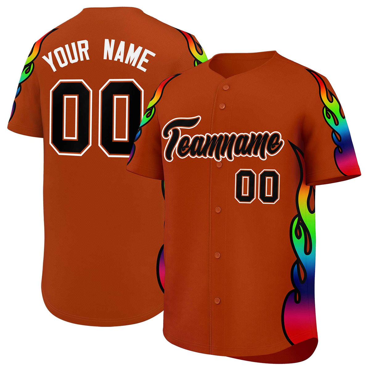 Custom Texas Orange Graffiti Pattern Personalized Multicolored Flames Print Authentic Baseball Jersey| KXKSHOP