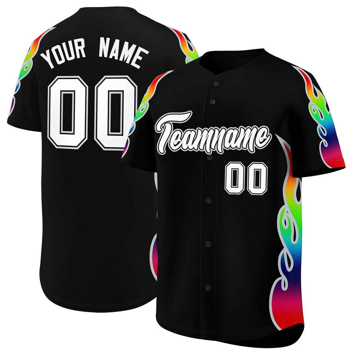 Custom Black Graffiti Pattern Personalized Multicolored Flames Print Authentic Baseball Jersey| KXKSHOP