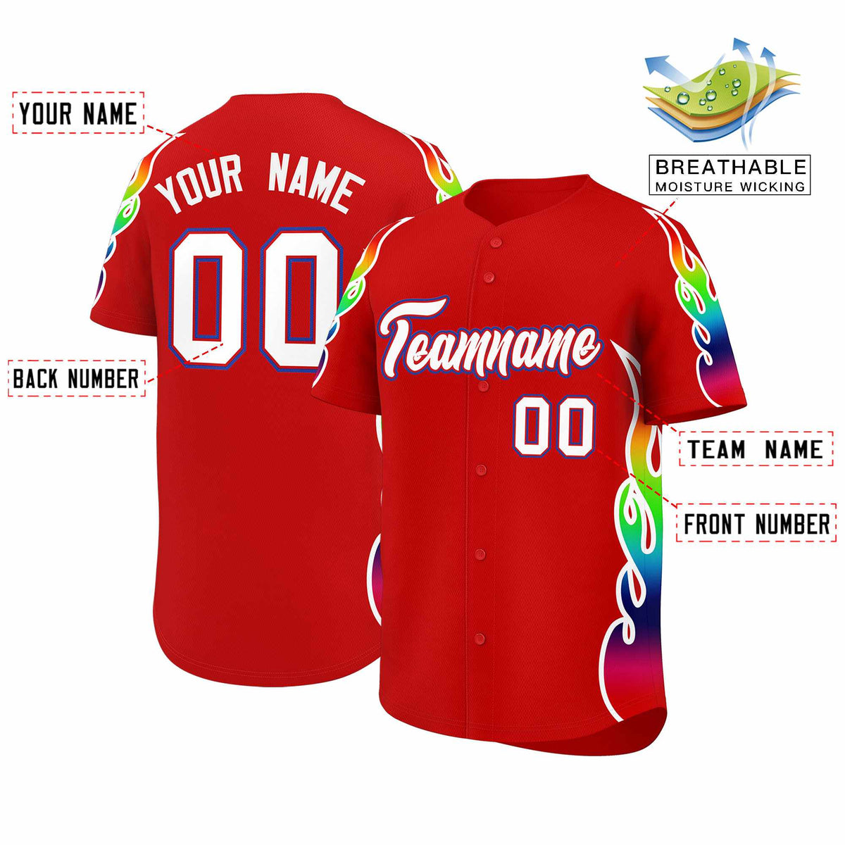 Custom Red Graffiti Pattern Personalized Multicolored Flames Print Authentic Baseball Jersey| KXKSHOP