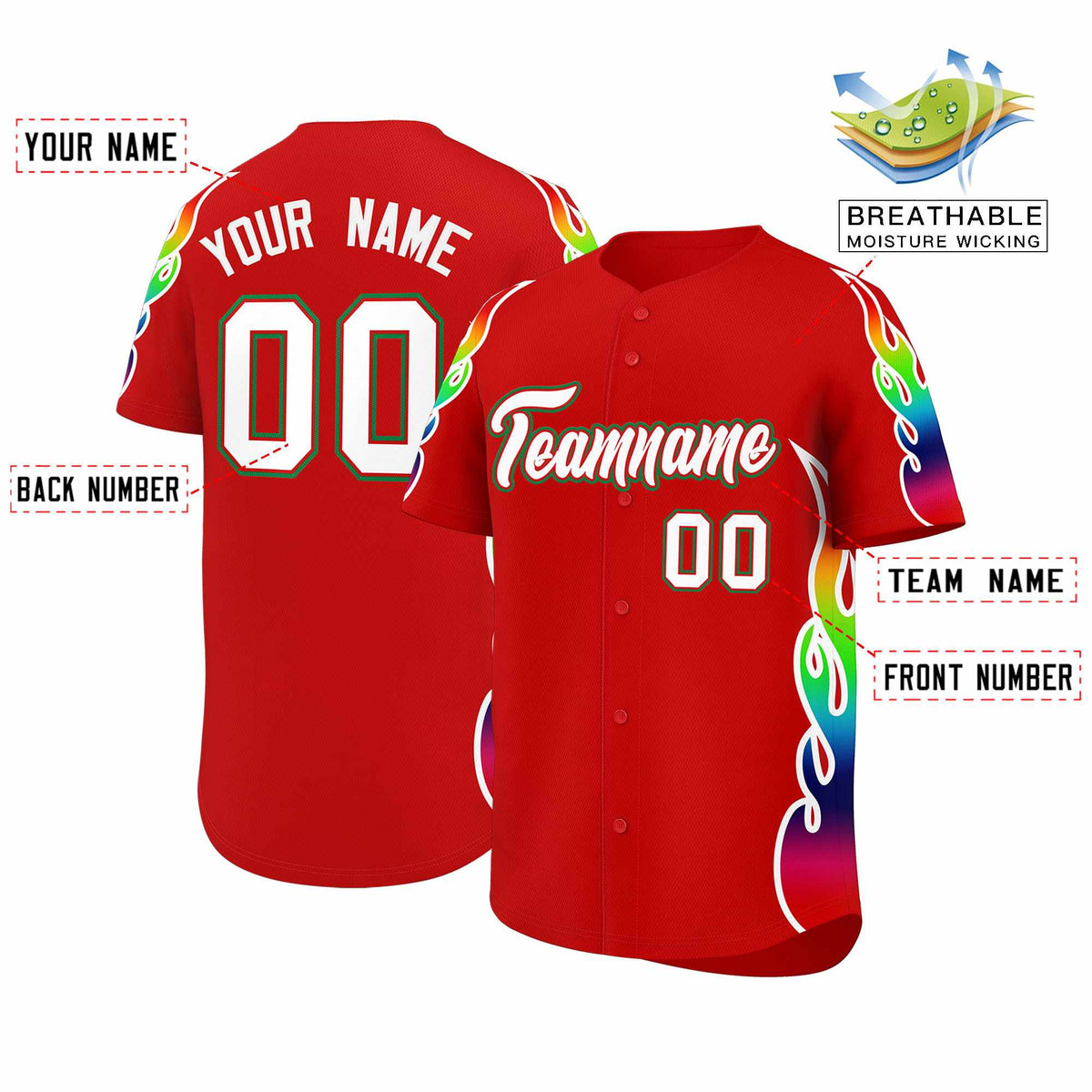 Custom Red Graffiti Pattern Personalized Multicolored Flames Print Authentic Baseball Jersey| KXKSHOP