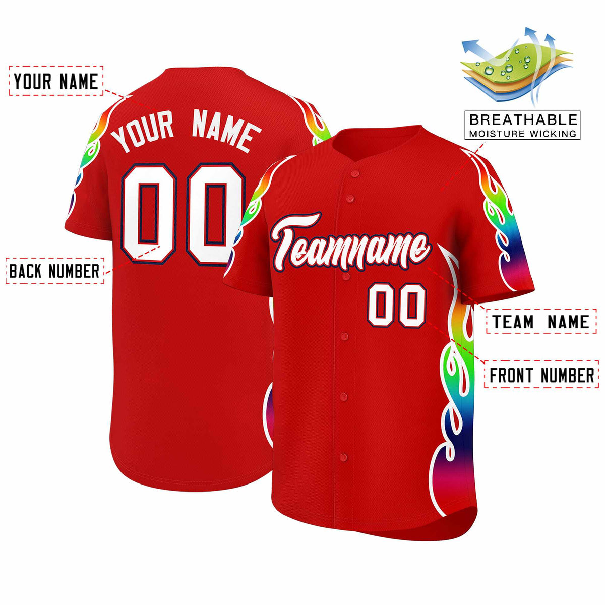 Custom Red Graffiti Pattern Personalized Multicolored Flames Print Authentic Baseball Jersey| KXKSHOP