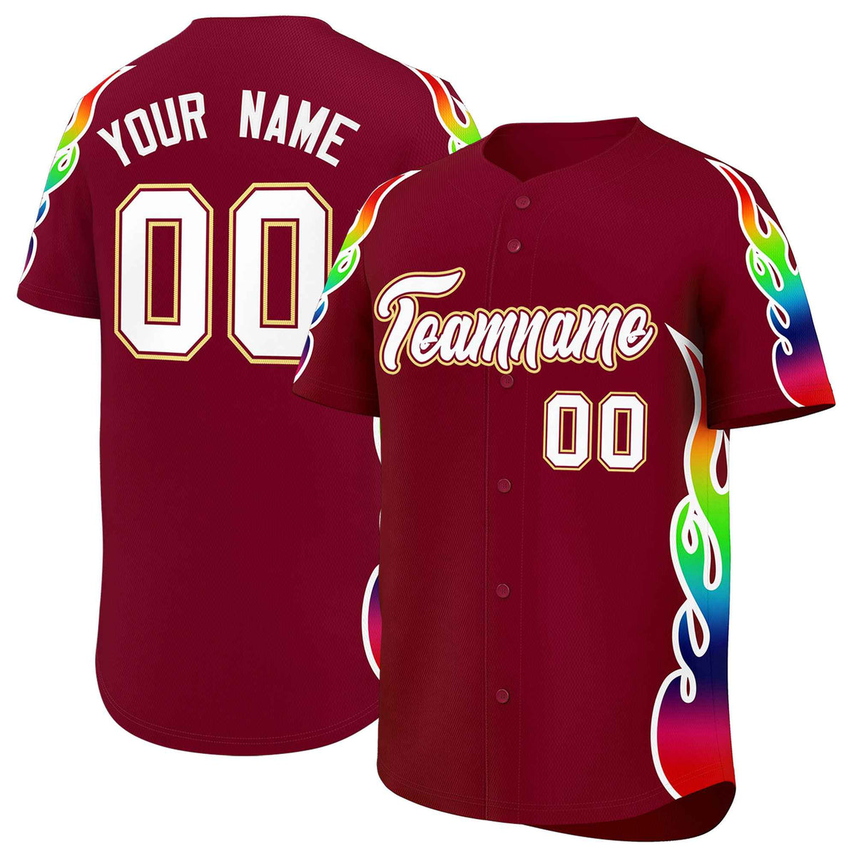 Custom Crimson Graffiti Pattern Personalized Multicolored Flames Print Authentic Baseball Jersey| KXKSHOP