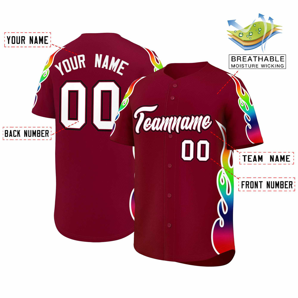 Custom Crimson Graffiti Pattern Personalized Multicolored Flames Print Authentic Baseball Jersey| KXKSHOP