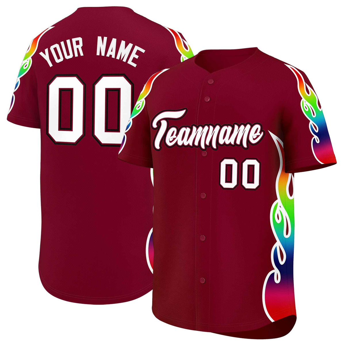 Custom Crimson Graffiti Pattern Personalized Multicolored Flames Print Authentic Baseball Jersey| KXKSHOP