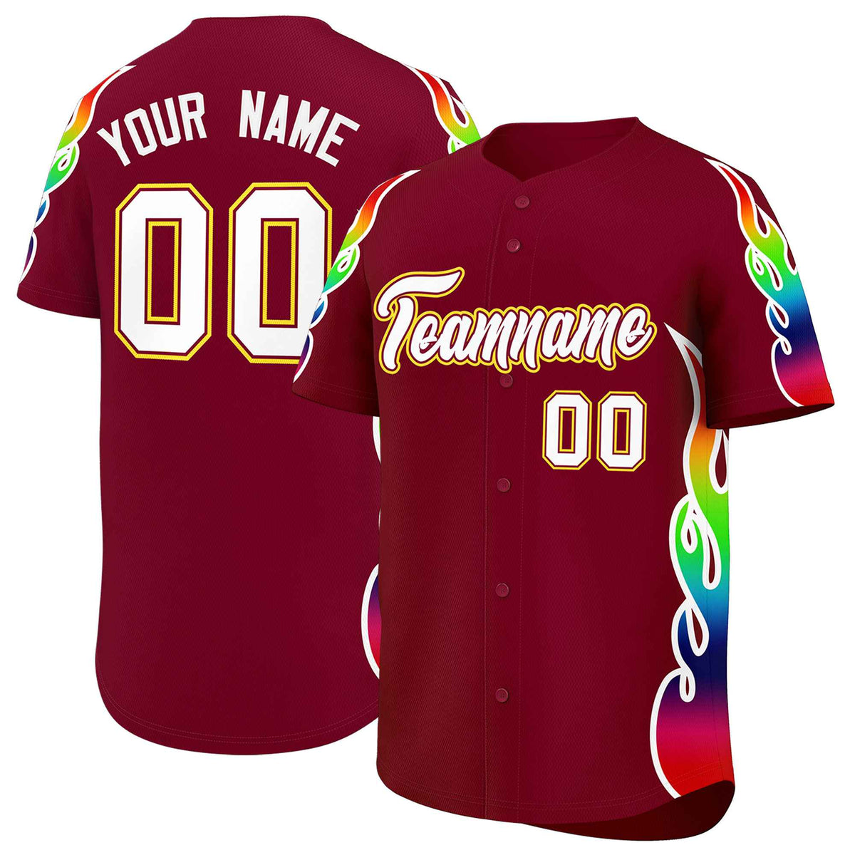 Custom Crimson Graffiti Pattern Personalized Multicolored Flames Print Authentic Baseball Jersey| KXKSHOP