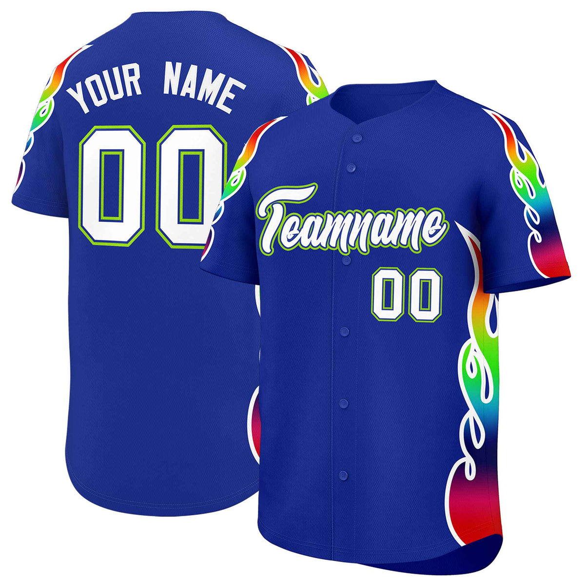 Custom Royal Graffiti Pattern Personalized Multicolored Flames Print Authentic Baseball Jersey| KXKSHOP