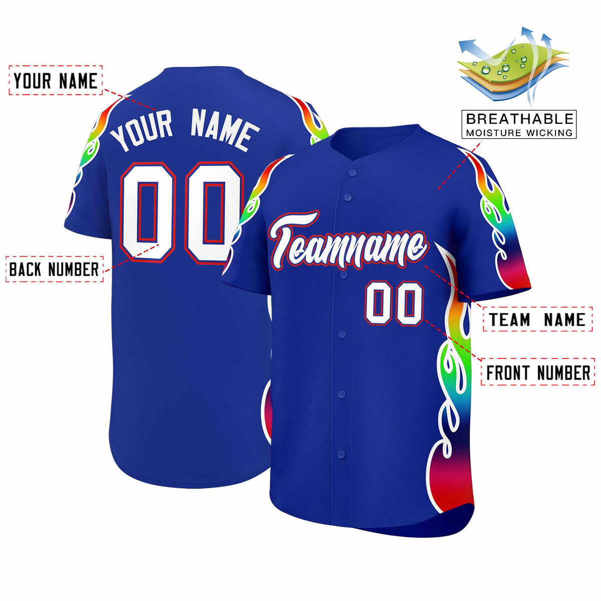 Custom Royal Graffiti Pattern Personalized Multicolored Flames Print Authentic Baseball Jersey| KXKSHOP
