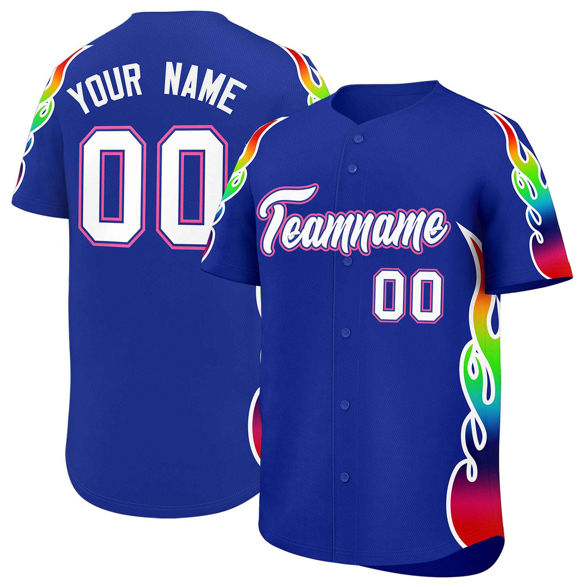 Custom Royal Graffiti Pattern Personalized Multicolored Flames Print Authentic Baseball Jersey| KXKSHOP